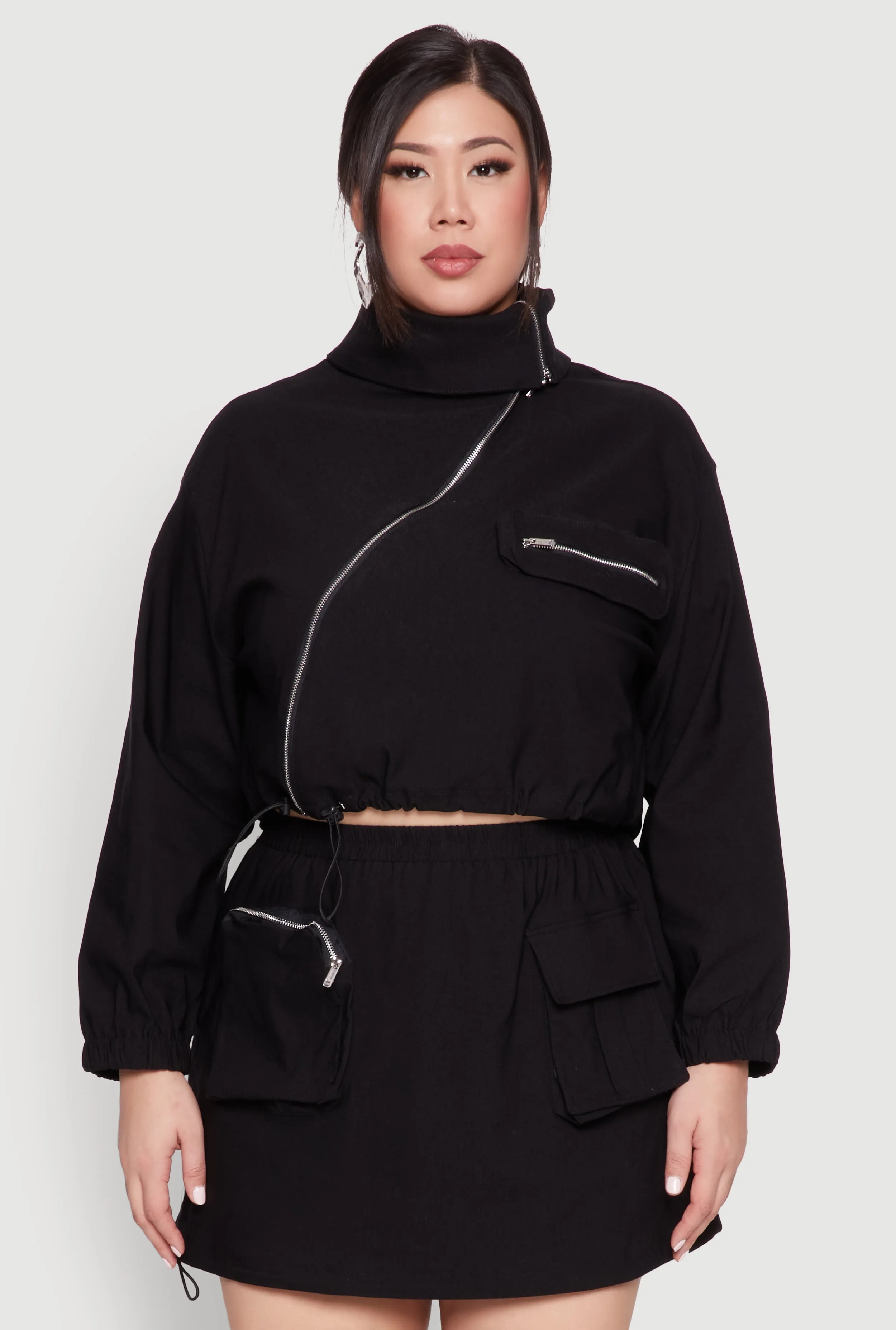 Plus Size Hyperstretch Asymmetrical Zip Front Jacket sold by Rainbow