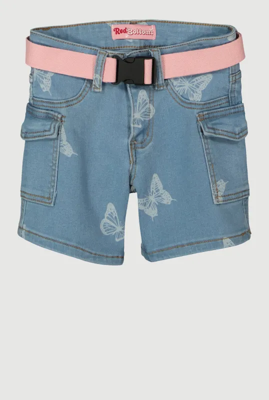 Girls Butterfly Belted Cargo Denim Shorts sold by Rainbow