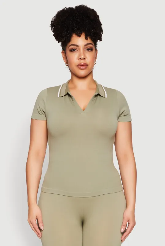 Plus Size Contrast Trim Polo Shirt sold by Rainbow
