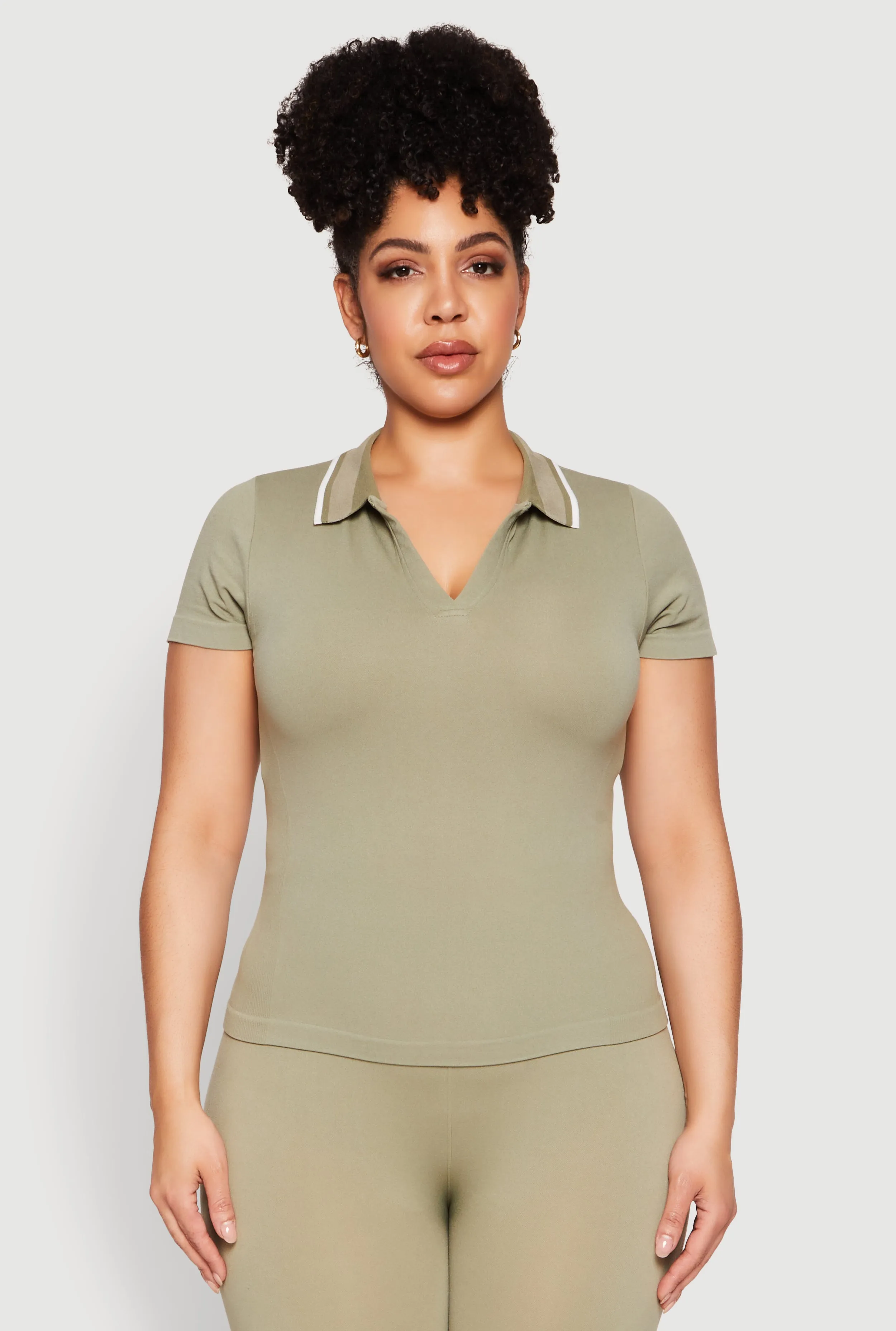Plus Size Contrast Trim Polo Shirt sold by Rainbow