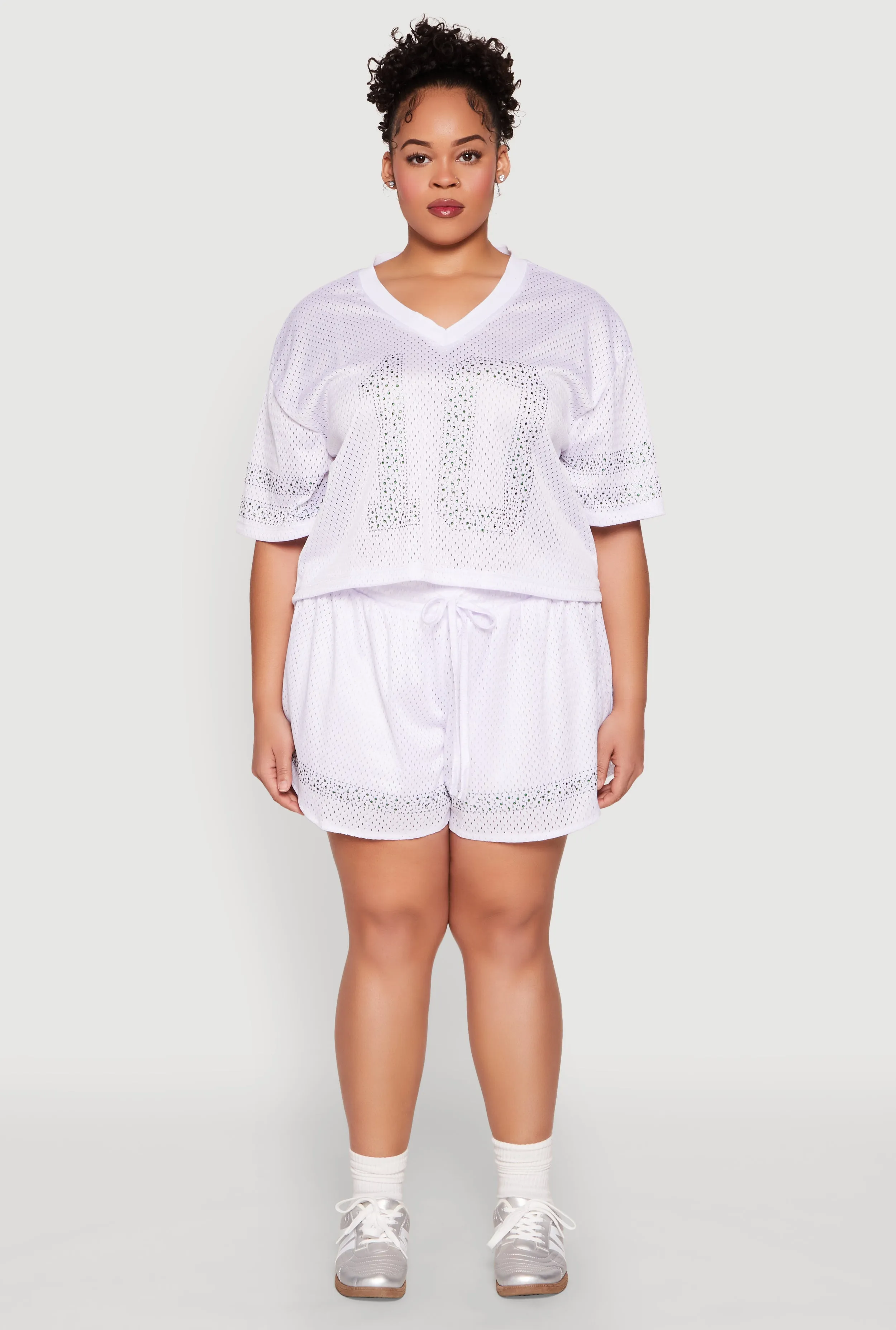 Plus Size Rhinestone Graphic Print Mesh Jersey sold by Rainbow product image thumbnail 2