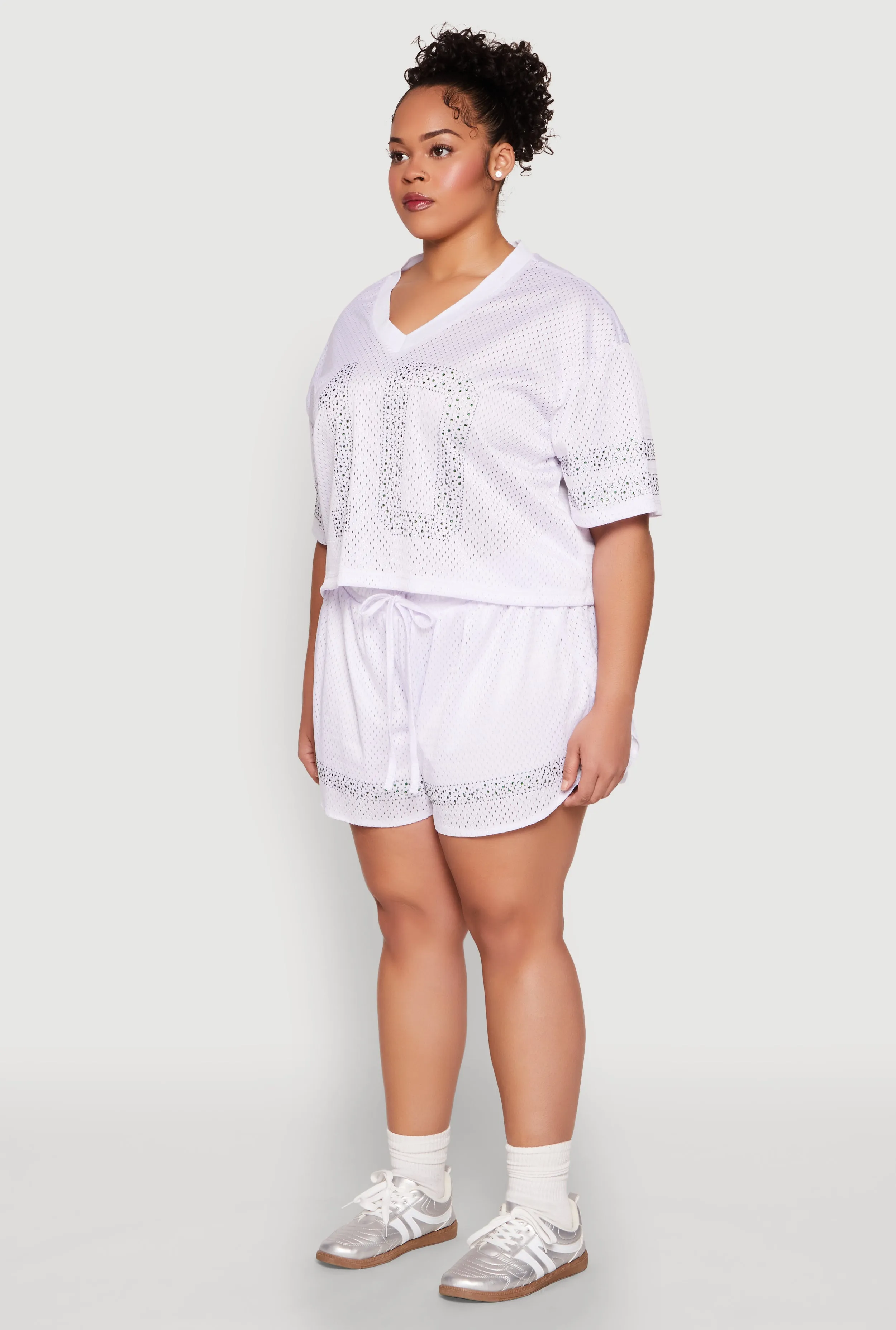 Plus Size Rhinestone Graphic Print Mesh Jersey sold by Rainbow product image thumbnail 5