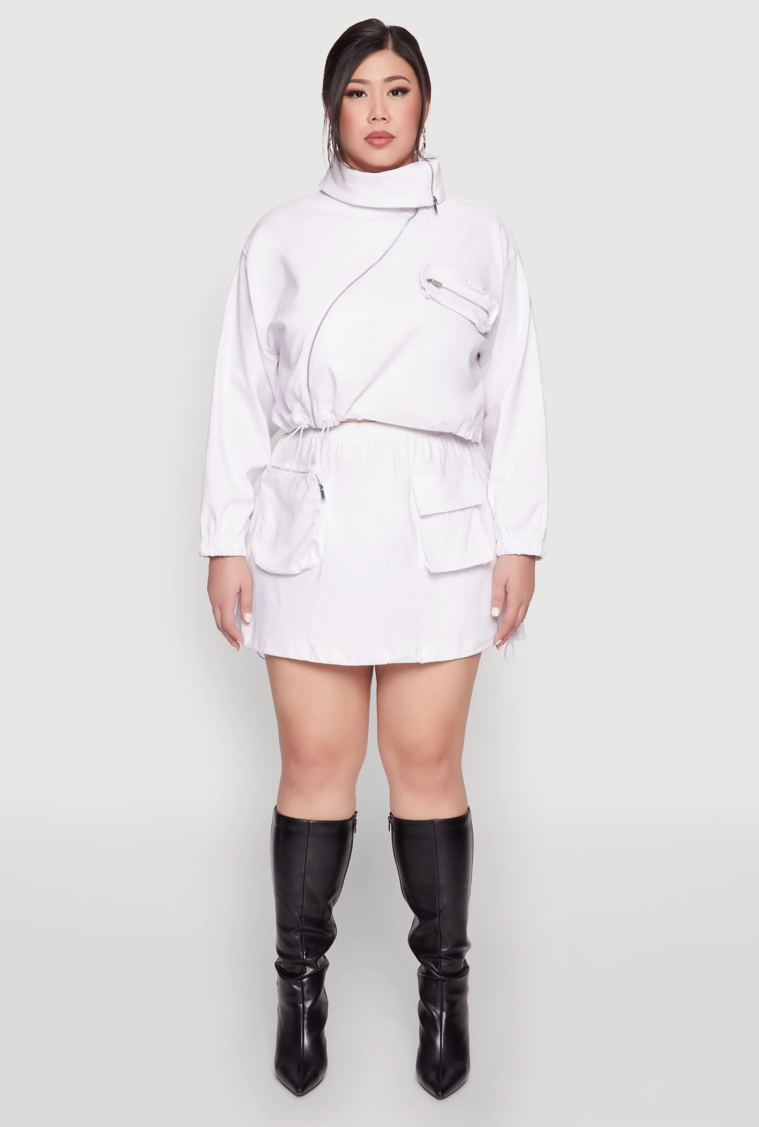 Plus Size Hyperstretch Cargo Pocket Mini Skirt sold by Rainbow