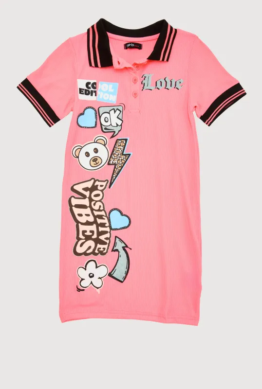 Girls Graphic Varsity Stripe Polo Shirt Dress sold by Rainbow