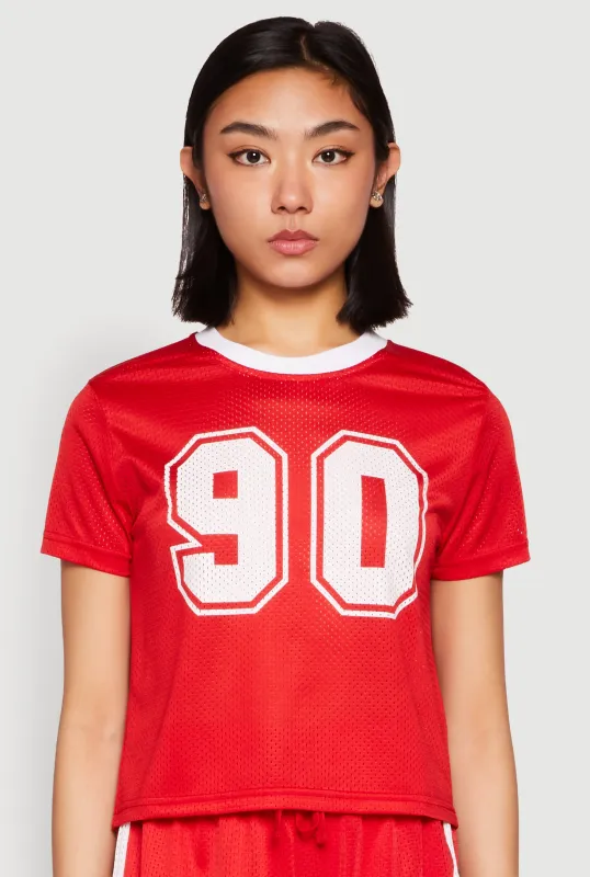 Contrast Trim Graphic Print Mesh Jersey sold by Rainbow