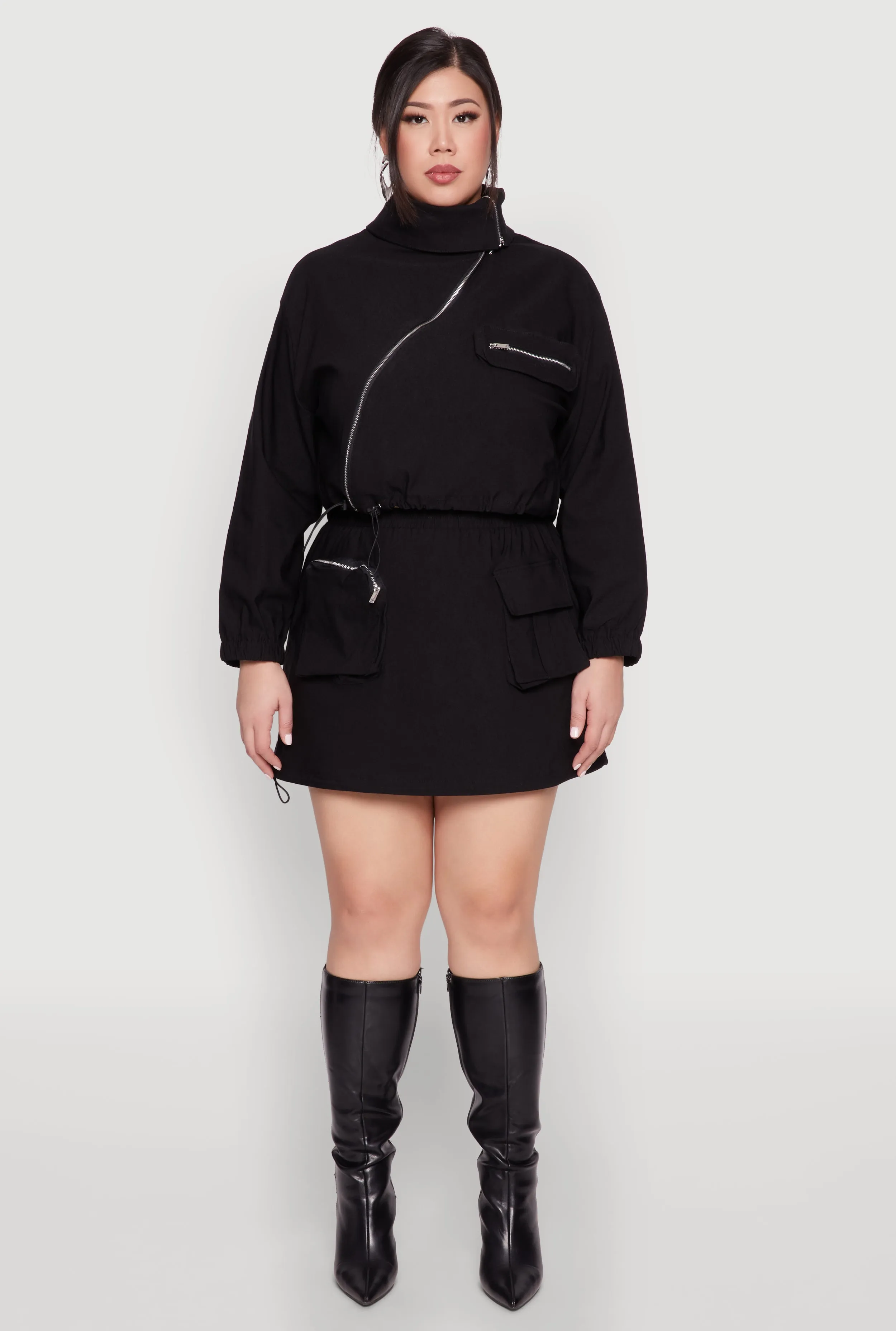 Plus Size Hyperstretch Cargo Pocket Mini Skirt sold by Rainbow