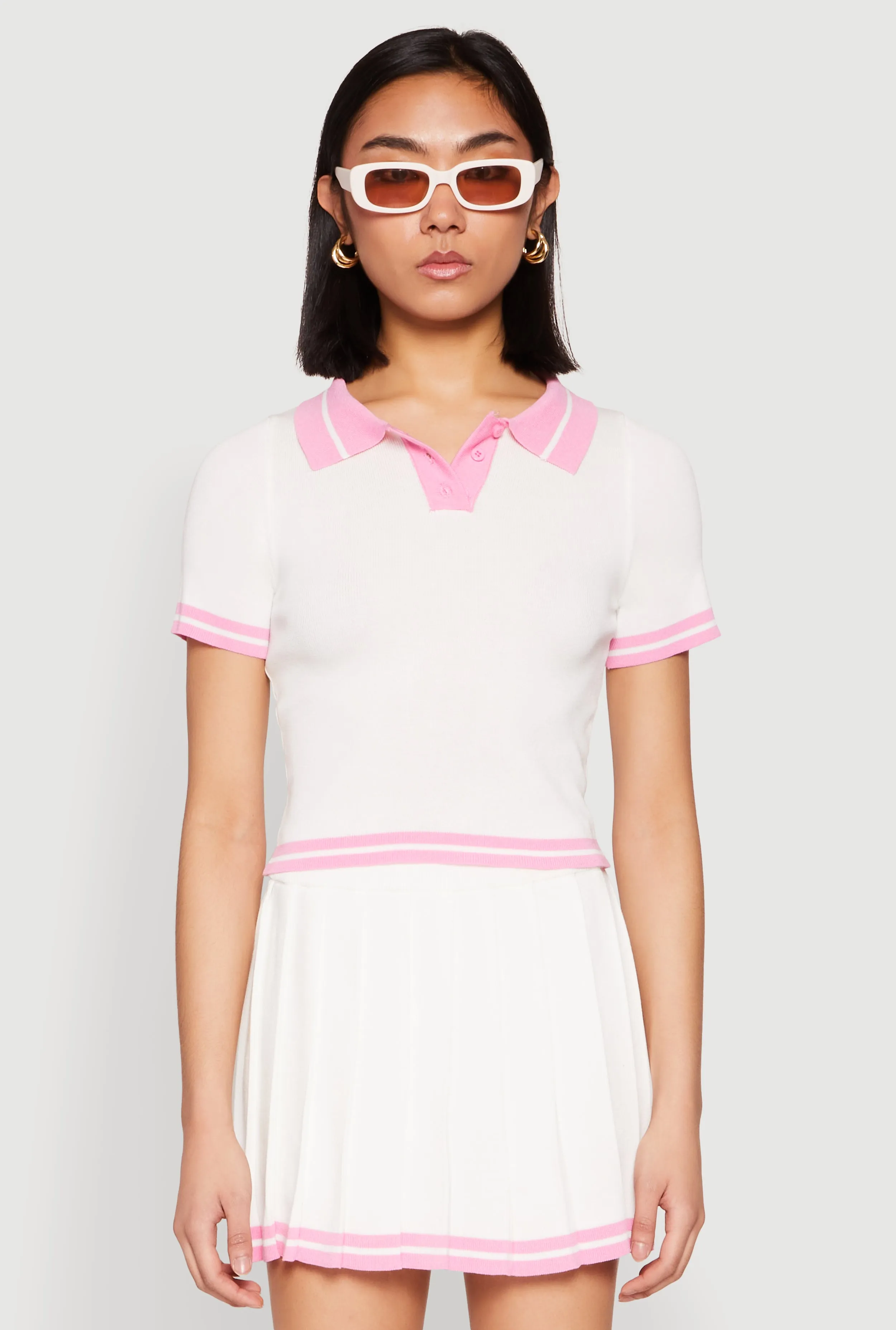Daisy Varsity Stripe Cropped Polo Shirt sold by Rainbow