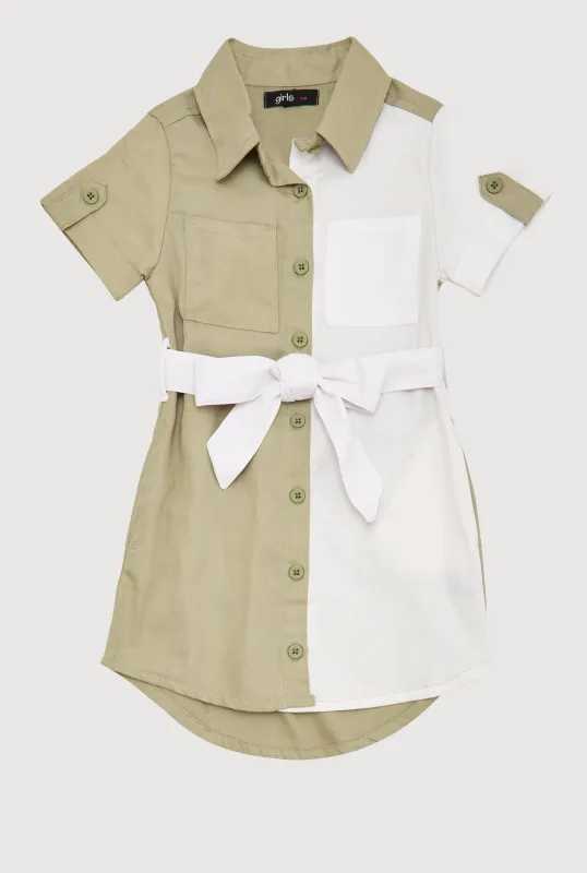 Little Girls Linen Color Blocked Shirt Dress sold by Rainbow