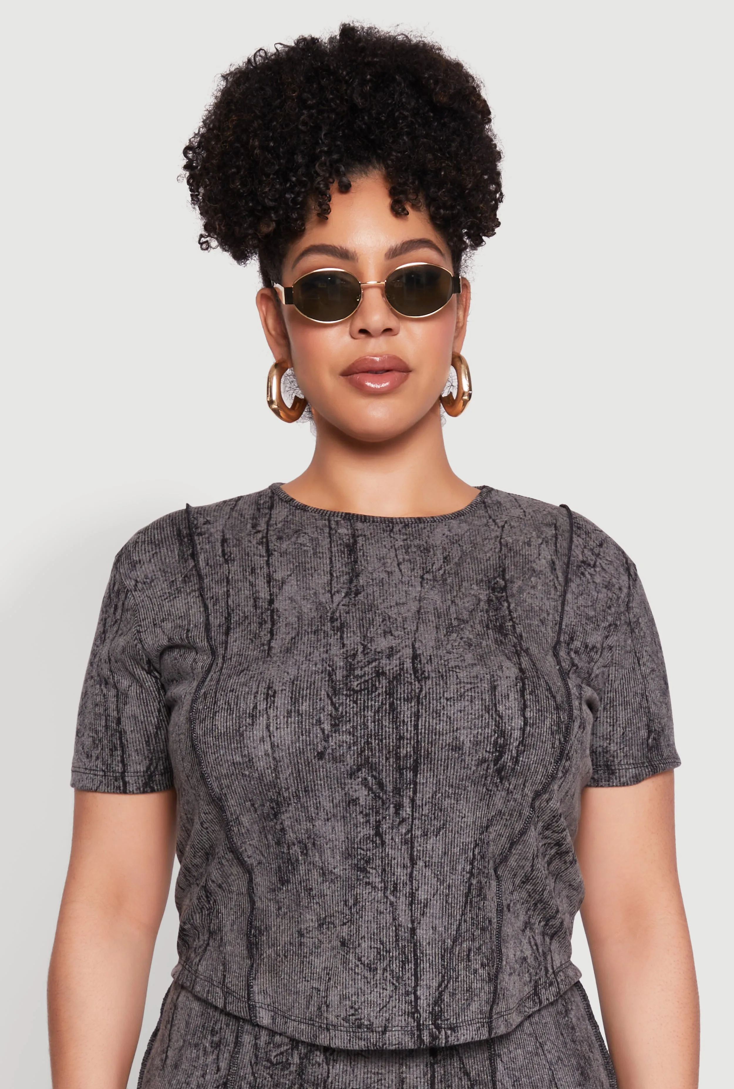 Plus Size Mineral Wash Pintuck Short Sleeve Top sold by Rainbow