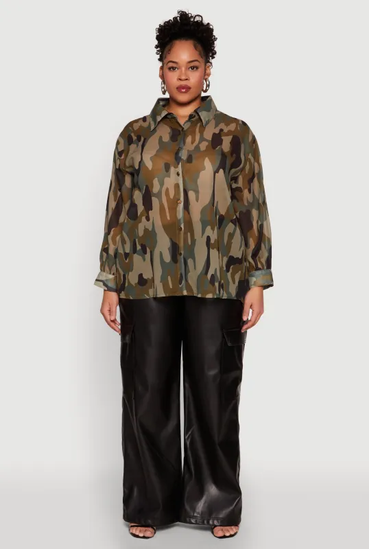 Plus Size Mesh Camouflage Shirt sold by Rainbow