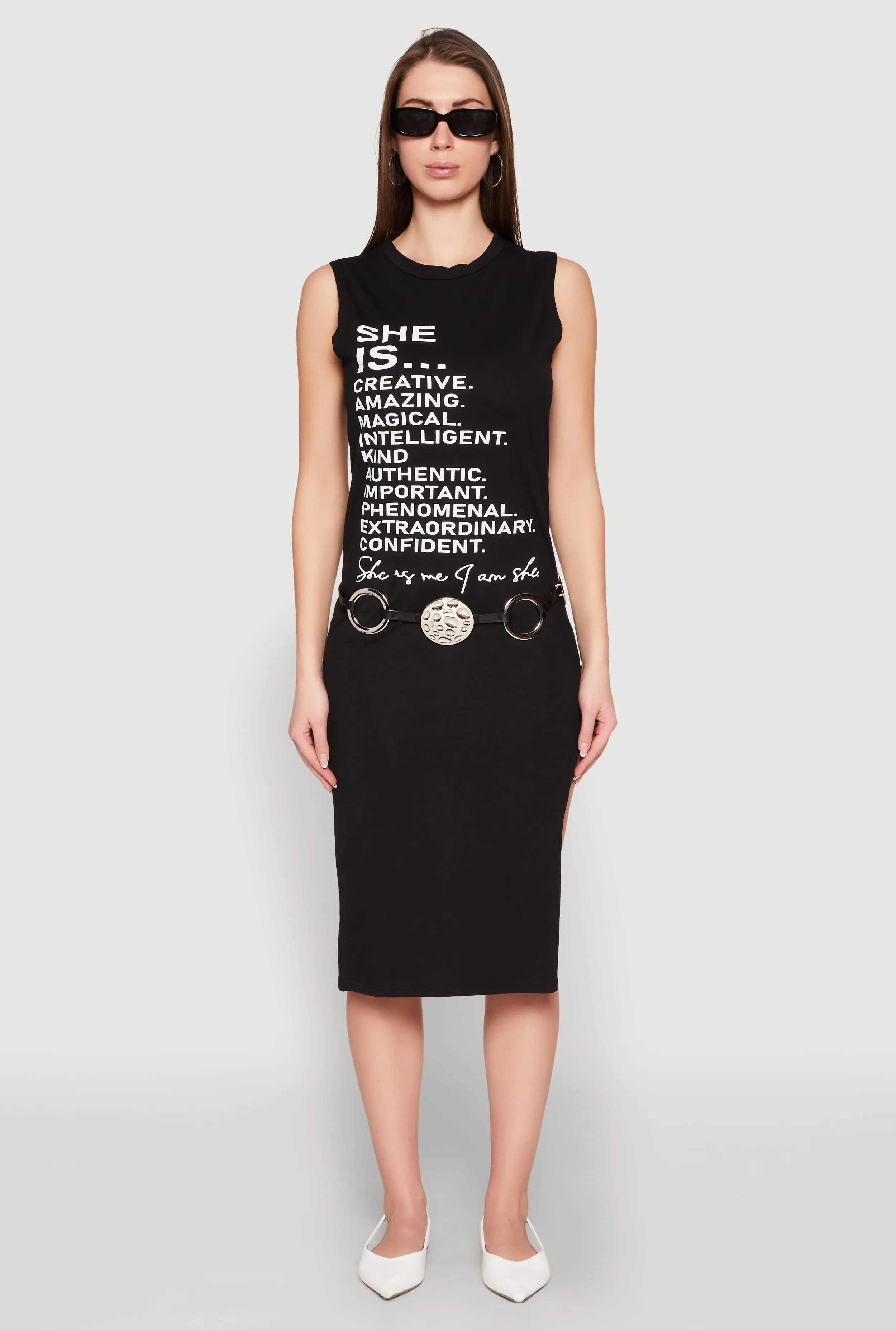 She Is Graphic Print T Shirt Dress sold by Rainbow