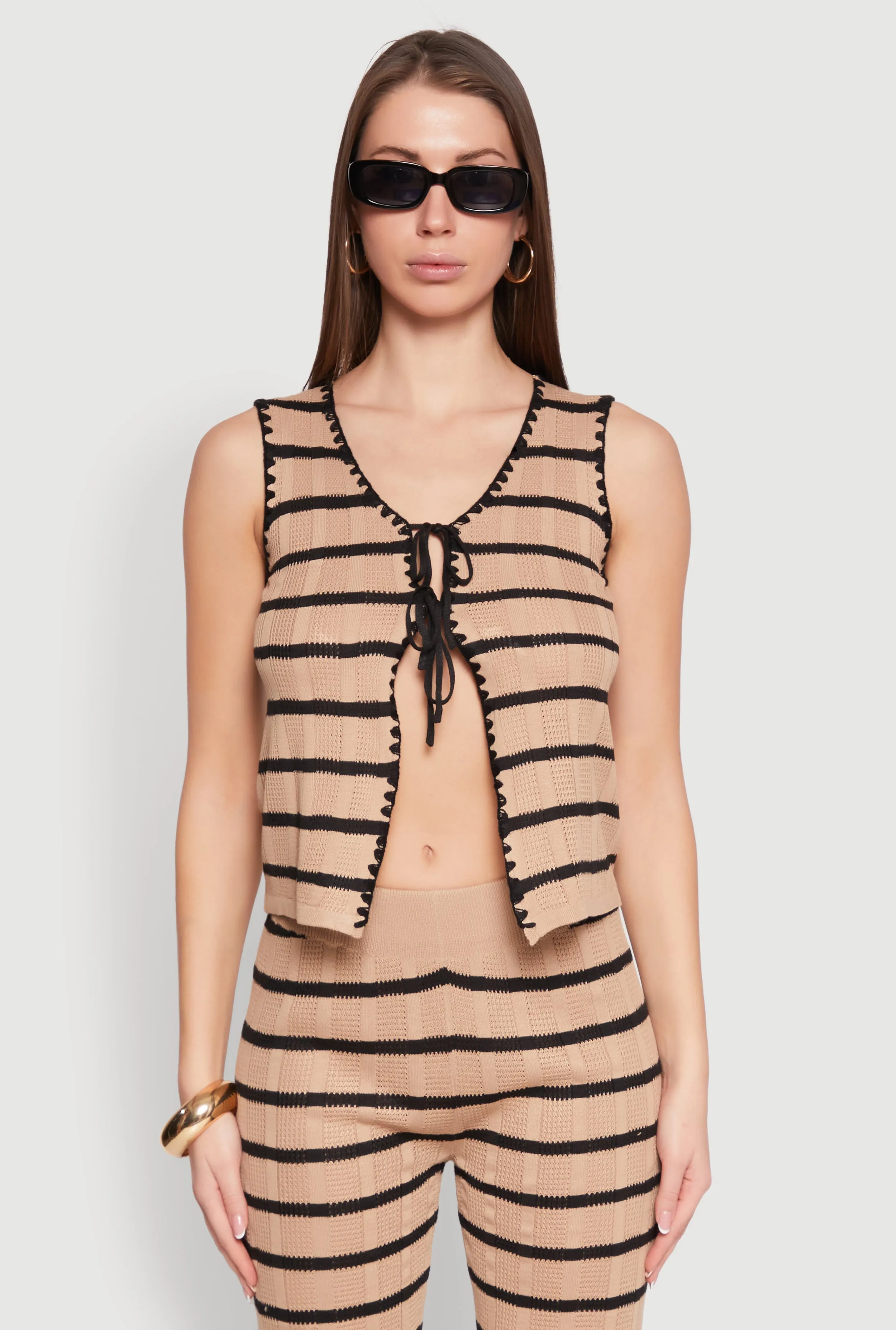 Striped Crochet Knit Tie Front Top sold by Rainbow