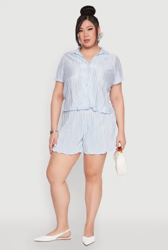Plus Size Almost Famous Plisse Striped Shorts sold by Rainbow