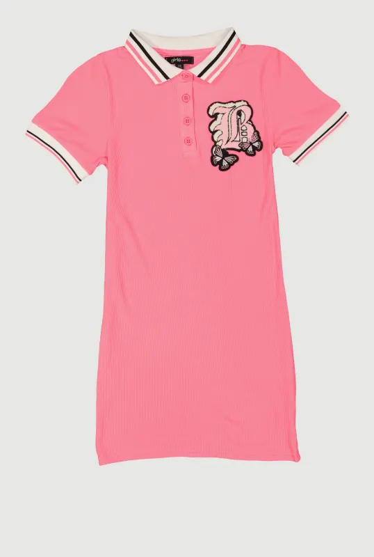 Girls Chenille B Initial Patch Ribbed Knit Dress sold by Rainbow