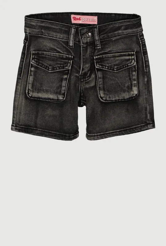 Girls Mineral Wash Cargo Pocket Denim Shorts sold by Rainbow