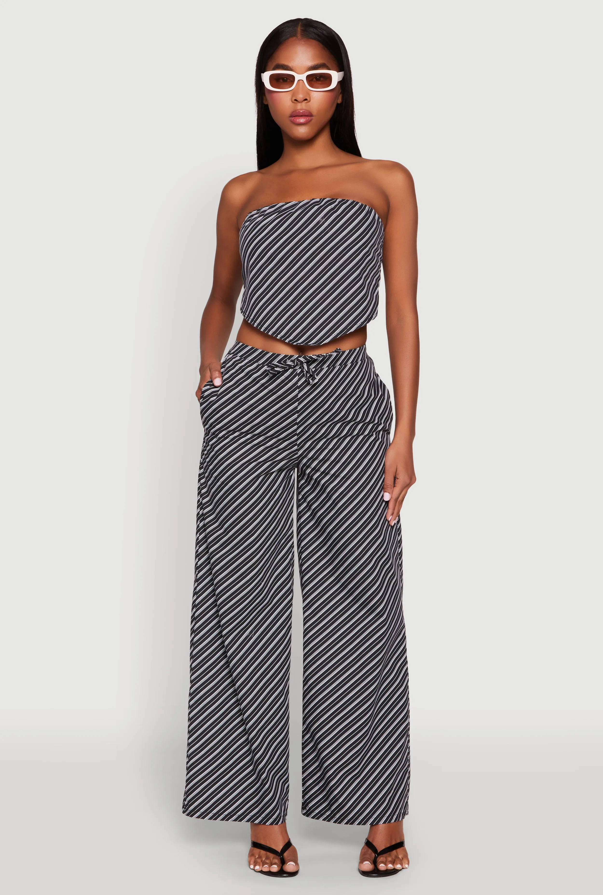 High Waisted Pinstripe Wide Leg Pants sold by Rainbow