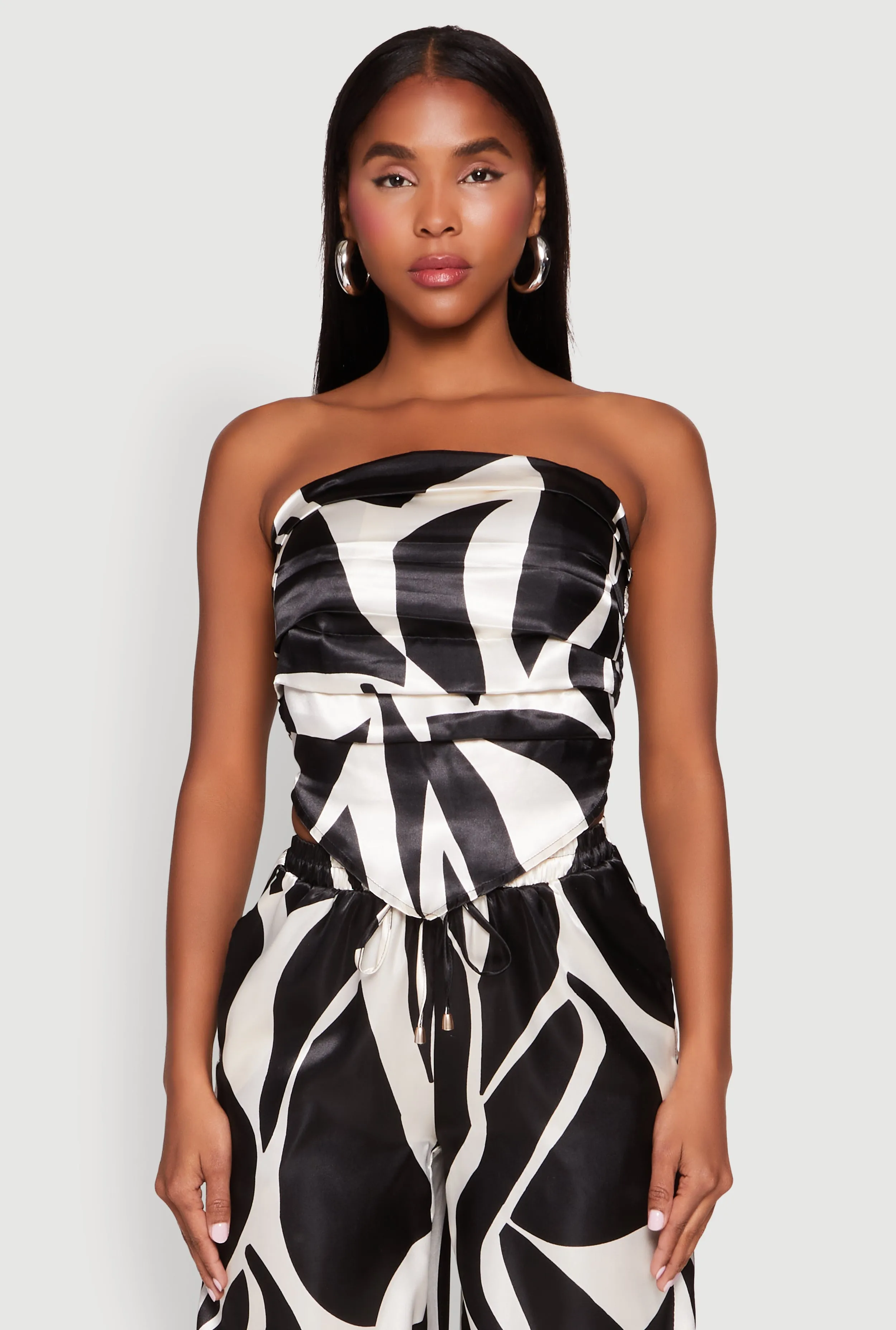 Patterned Satin Strapless Top sold by Rainbow