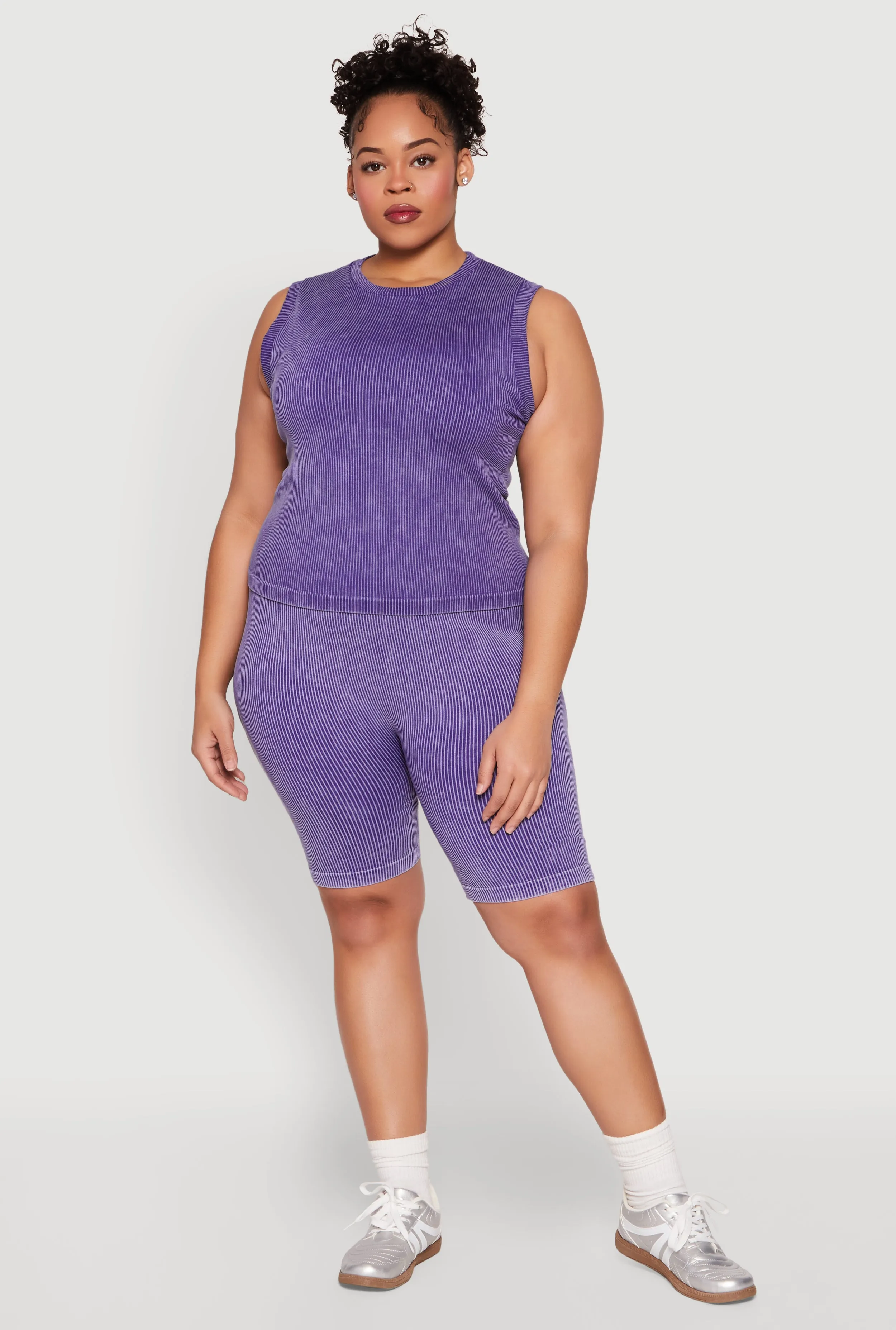 Plus Size Mineral Wash Ribbed Seamless Bike Shorts sold by Rainbow product image thumbnail 2