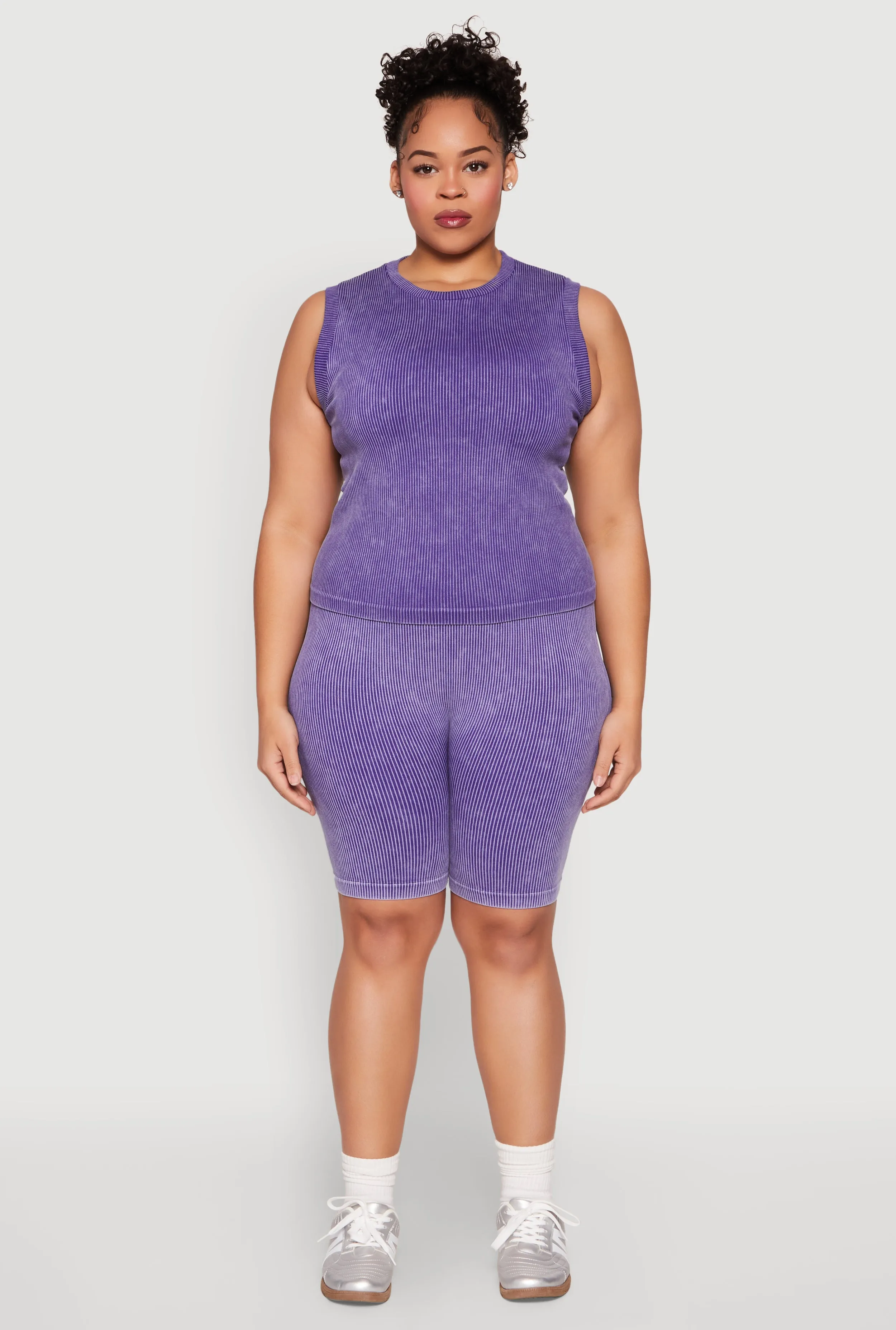 Plus Size Mineral Wash Ribbed Seamless Bike Shorts sold by Rainbow