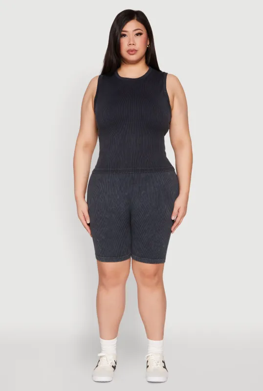 Plus Size Mineral Wash Ribbed Seamless Bike Shorts sold by Rainbow