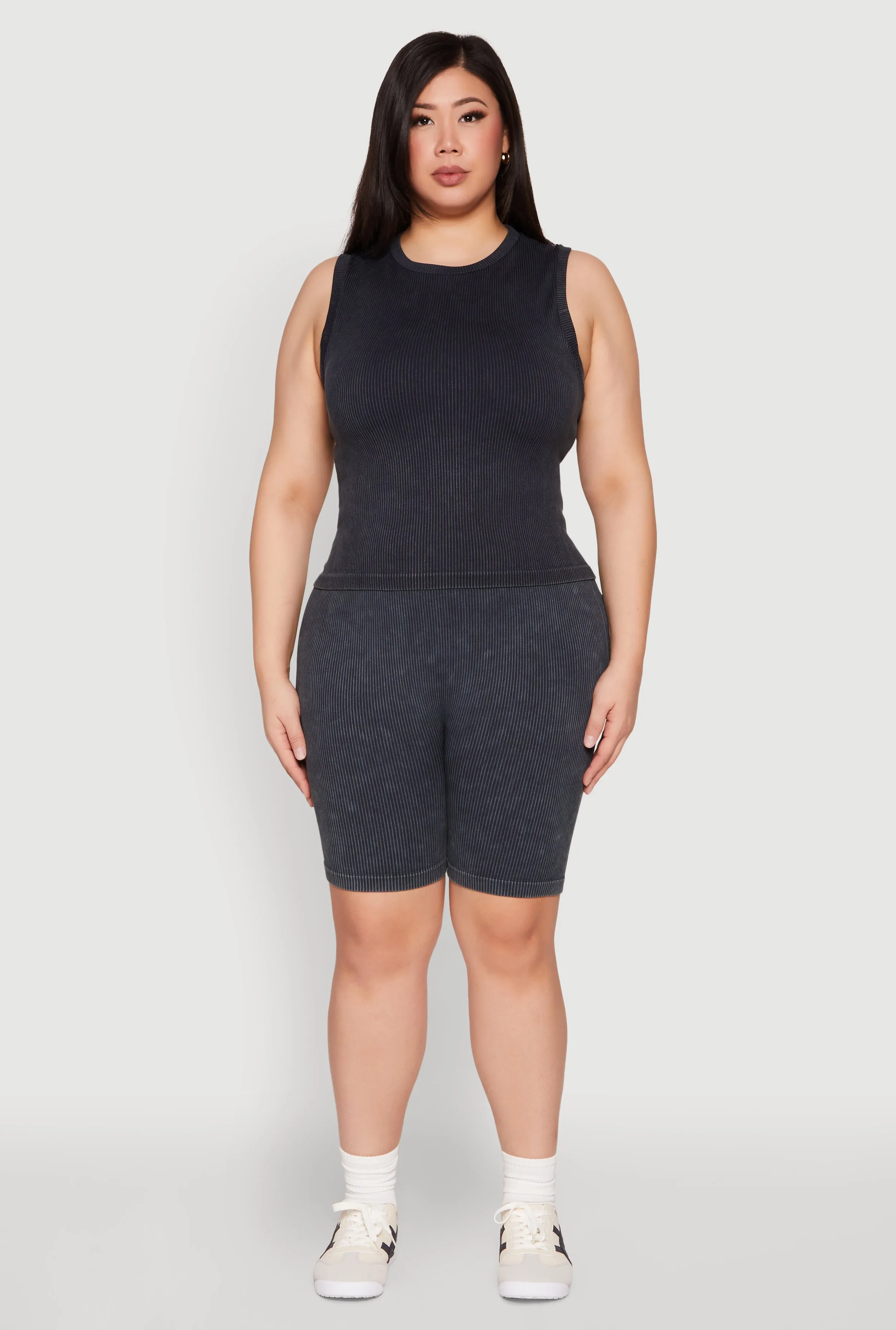 Plus Size Mineral Wash Ribbed Seamless Bike Shorts sold by Rainbow