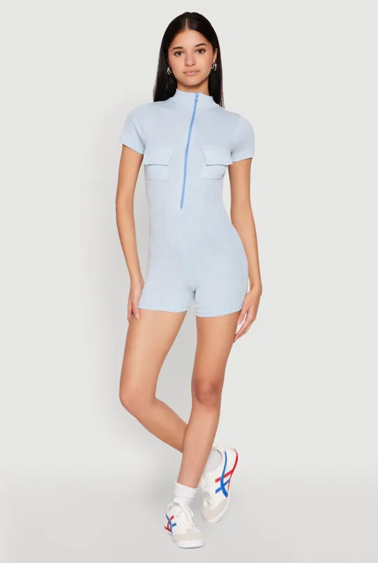 Mineral Wash Zip Front Romper sold by Rainbow