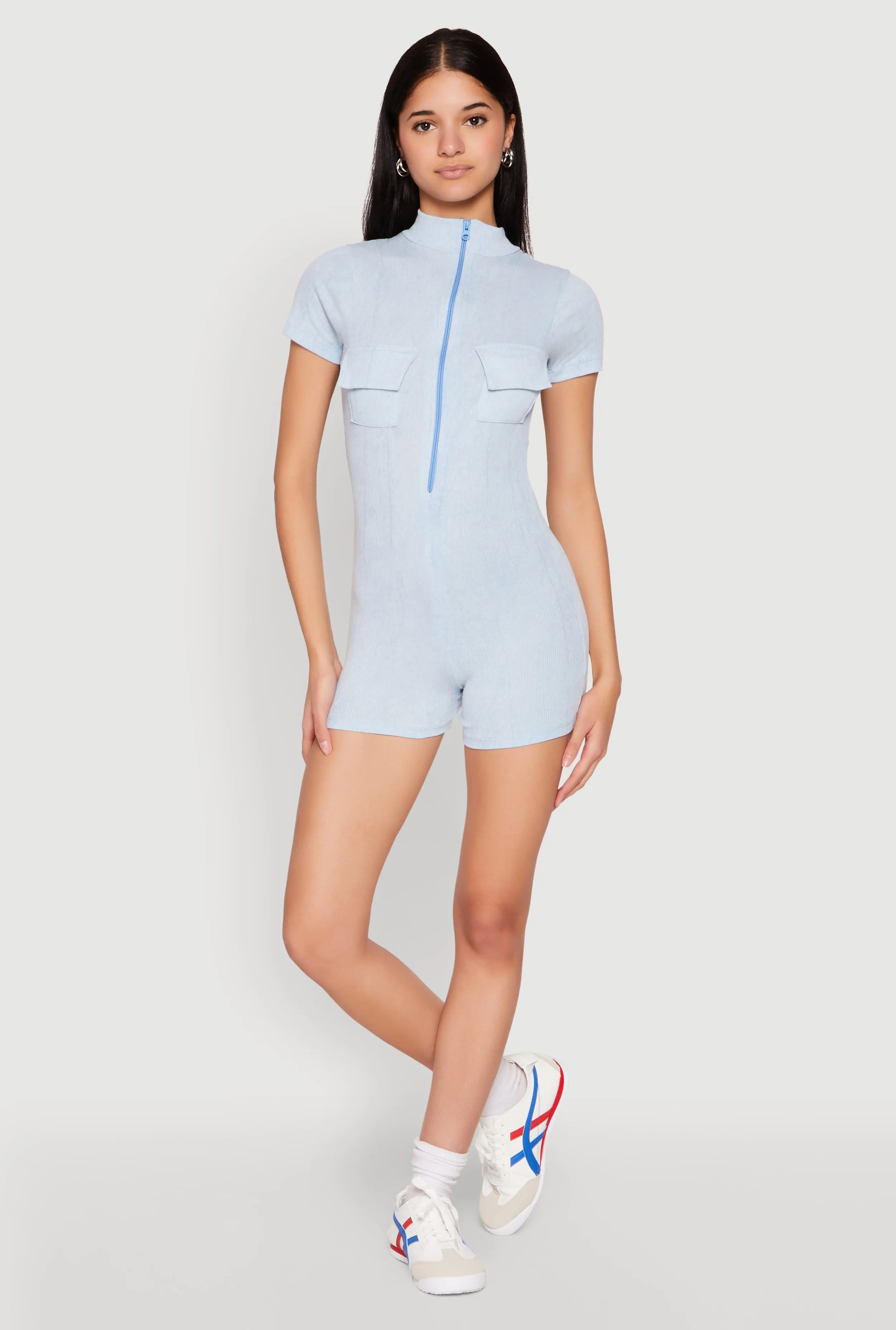 Mineral Wash Zip Front Romper sold by Rainbow