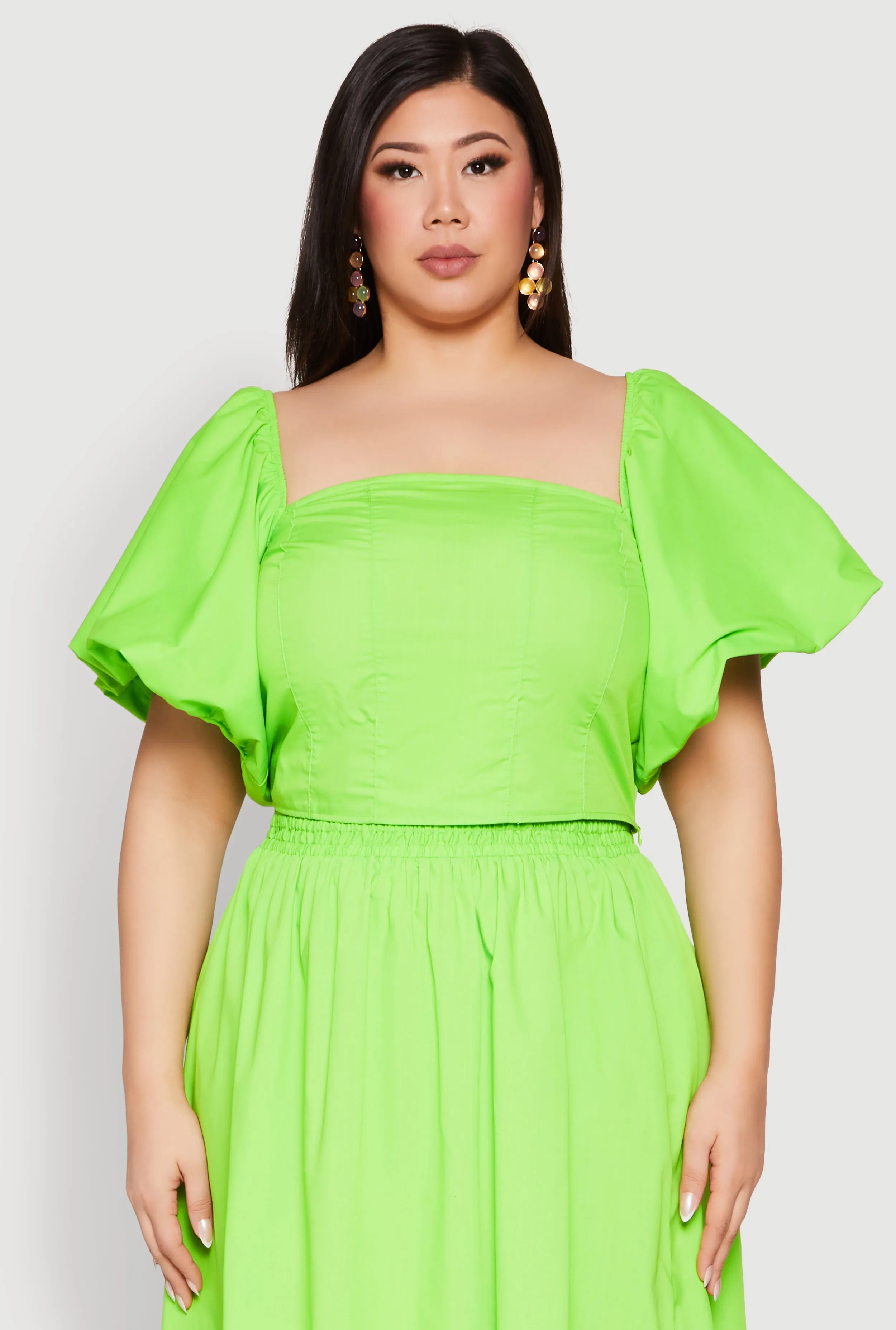 Plus Size Smocked Back Poplin Crop Top sold by Rainbow