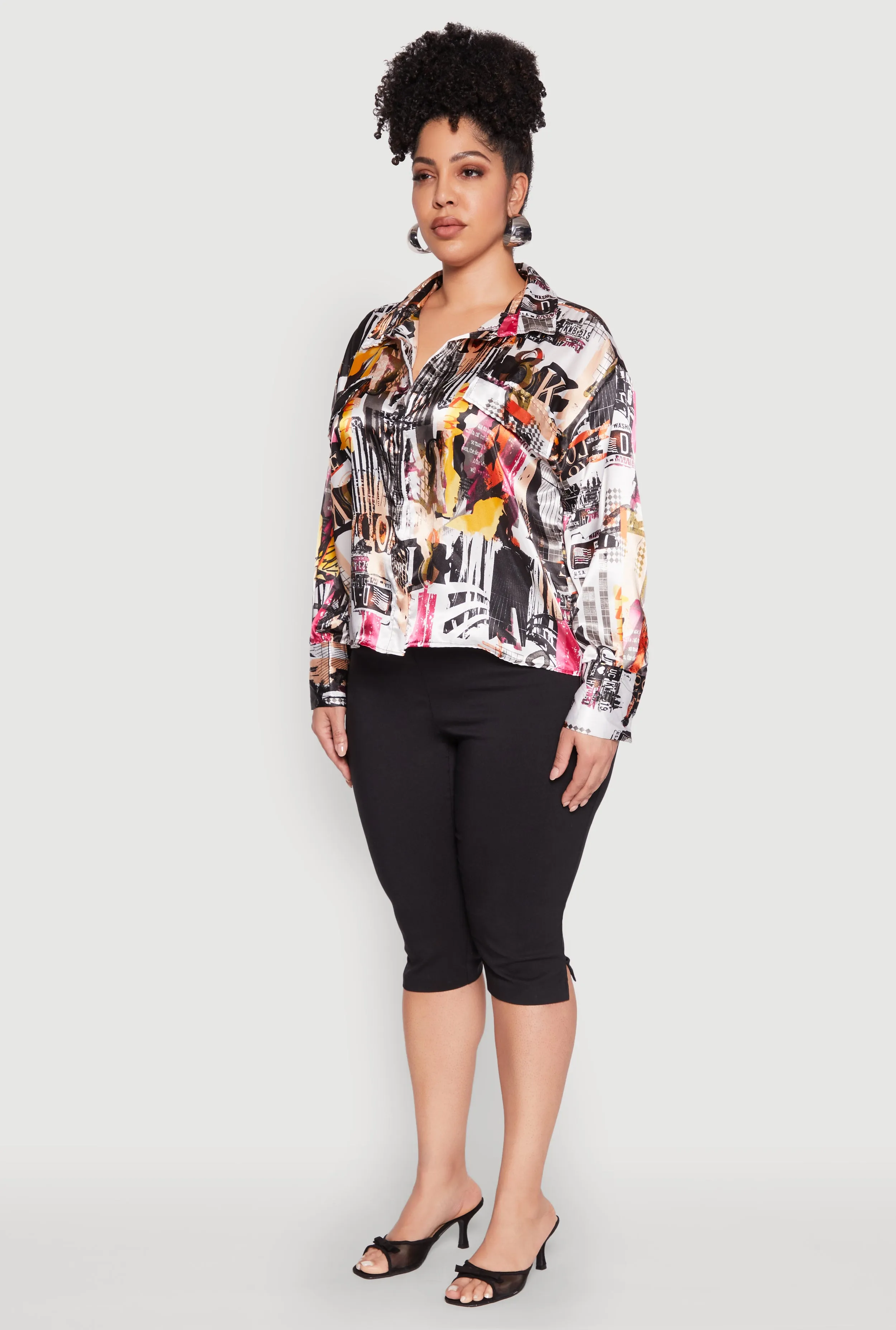 Plus Size Satin Printed Pattern Shirt sold by Rainbow product image thumbnail 5