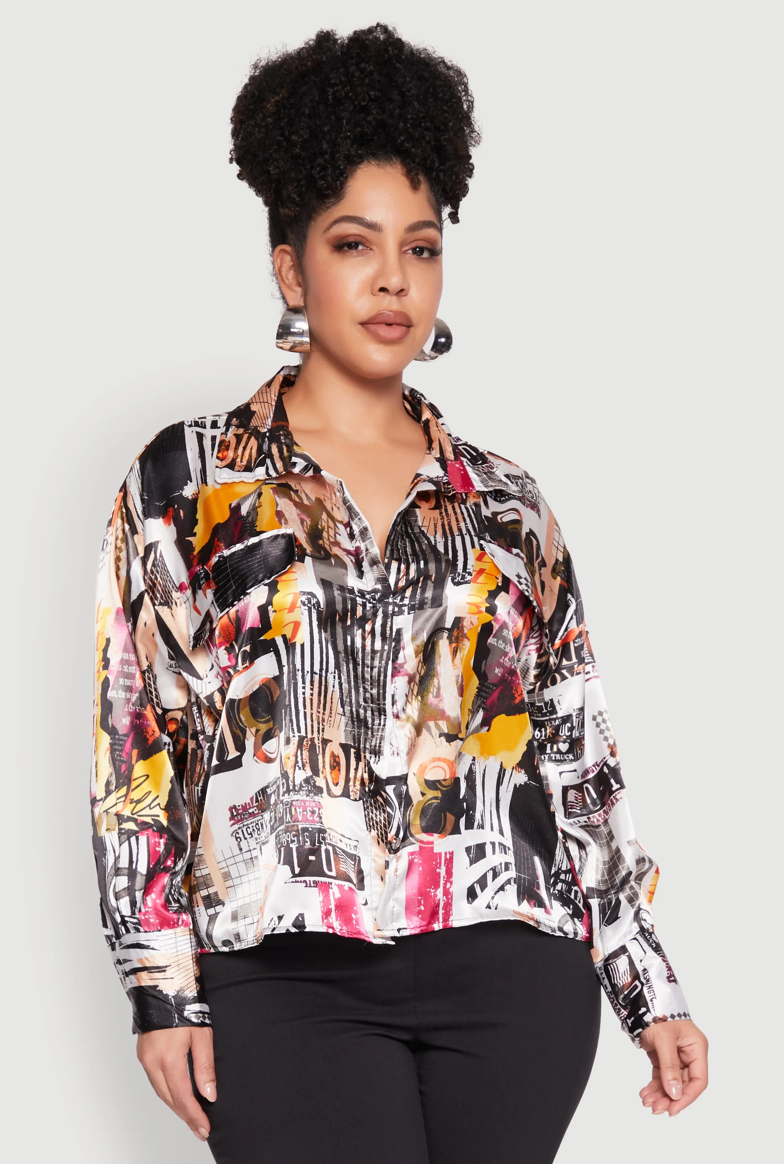 Plus Size Satin Printed Pattern Shirt sold by Rainbow product image thumbnail 2