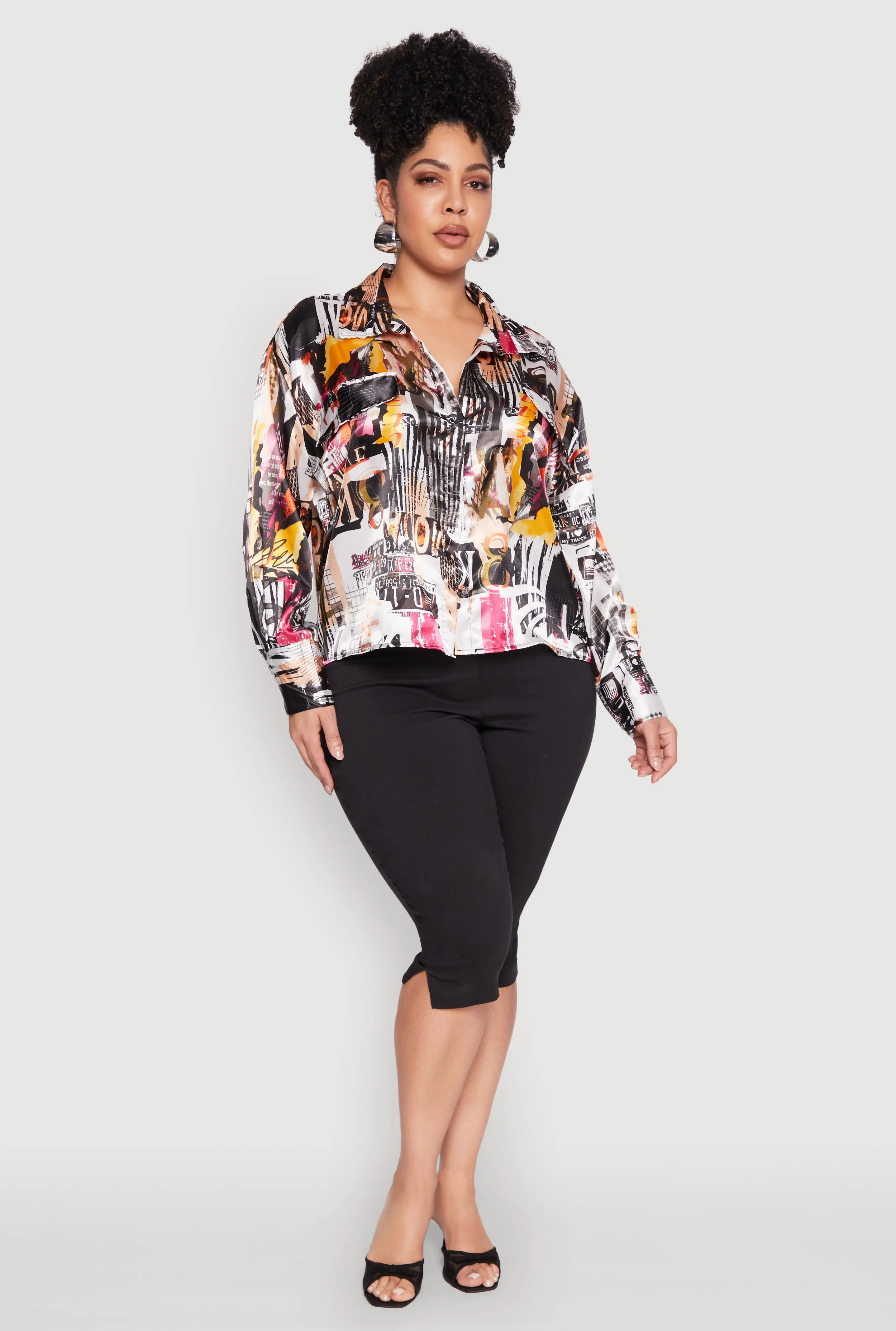 Plus Size Satin Printed Pattern Shirt sold by Rainbow