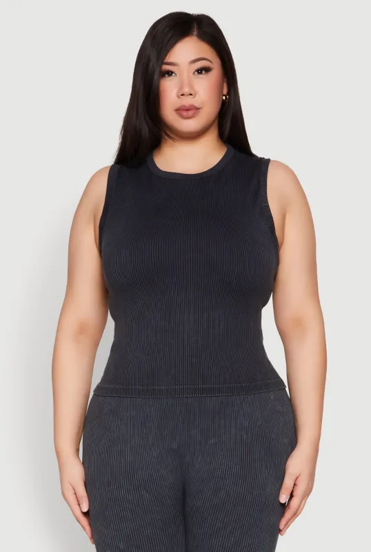 Plus Size Mineral Wash Ribbed Knit Tank Top sold by Rainbow