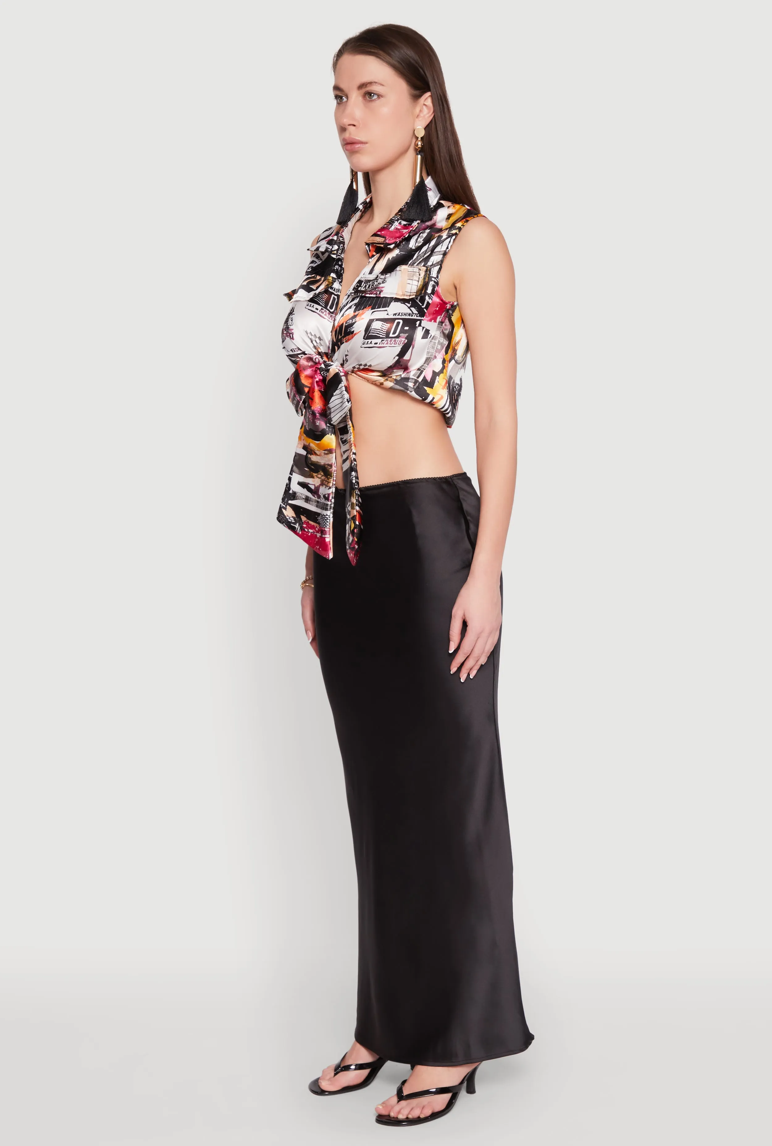 Satin Printed Pattern Tie Front Blouse sold by Rainbow product image thumbnail 5