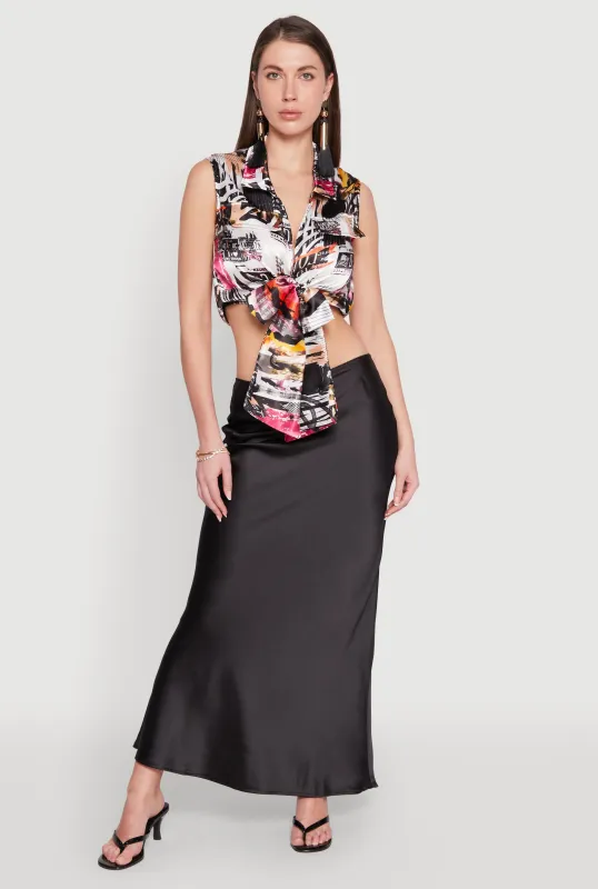 Satin Printed Pattern Tie Front Blouse sold by Rainbow