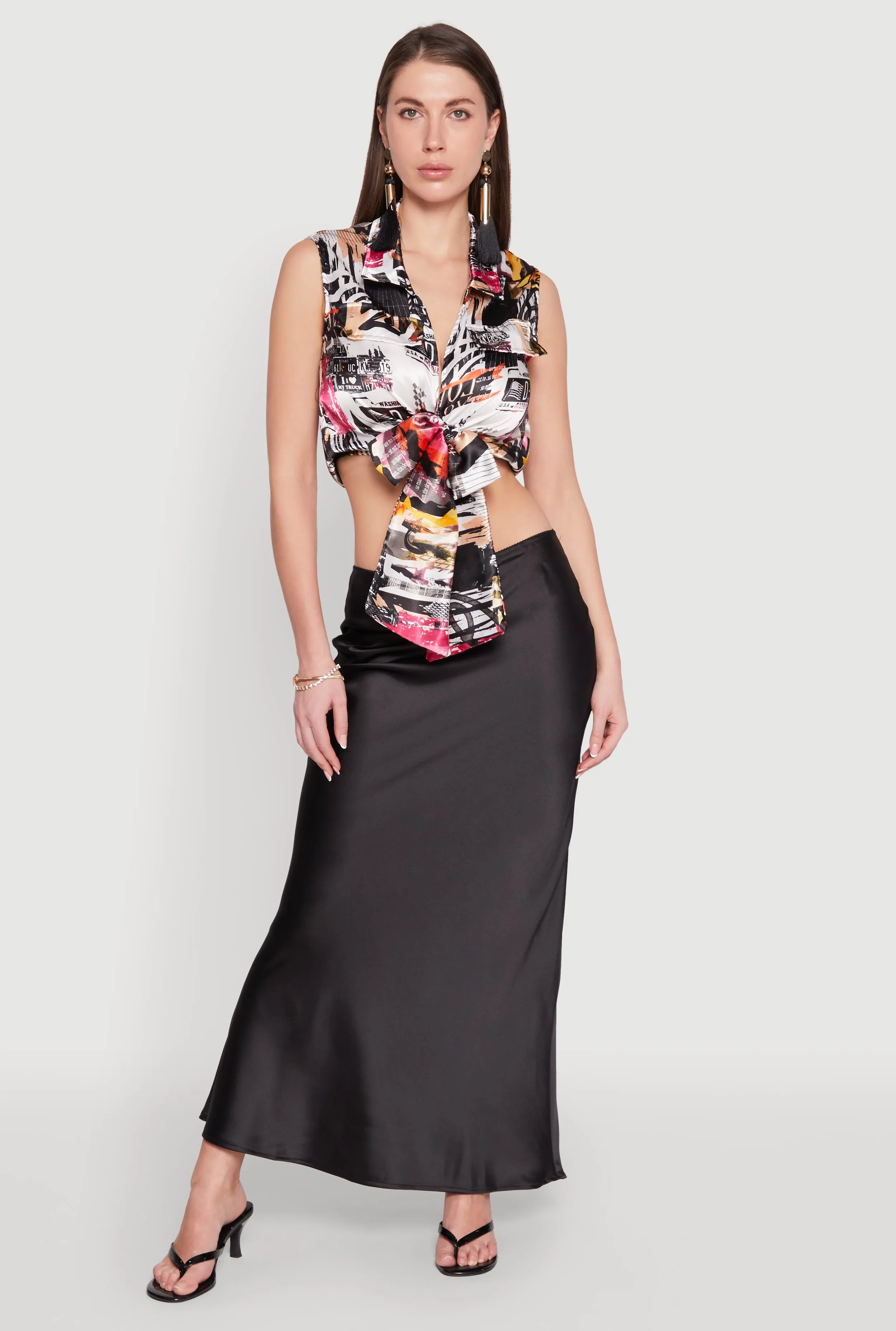 Satin Printed Pattern Tie Front Blouse sold by Rainbow