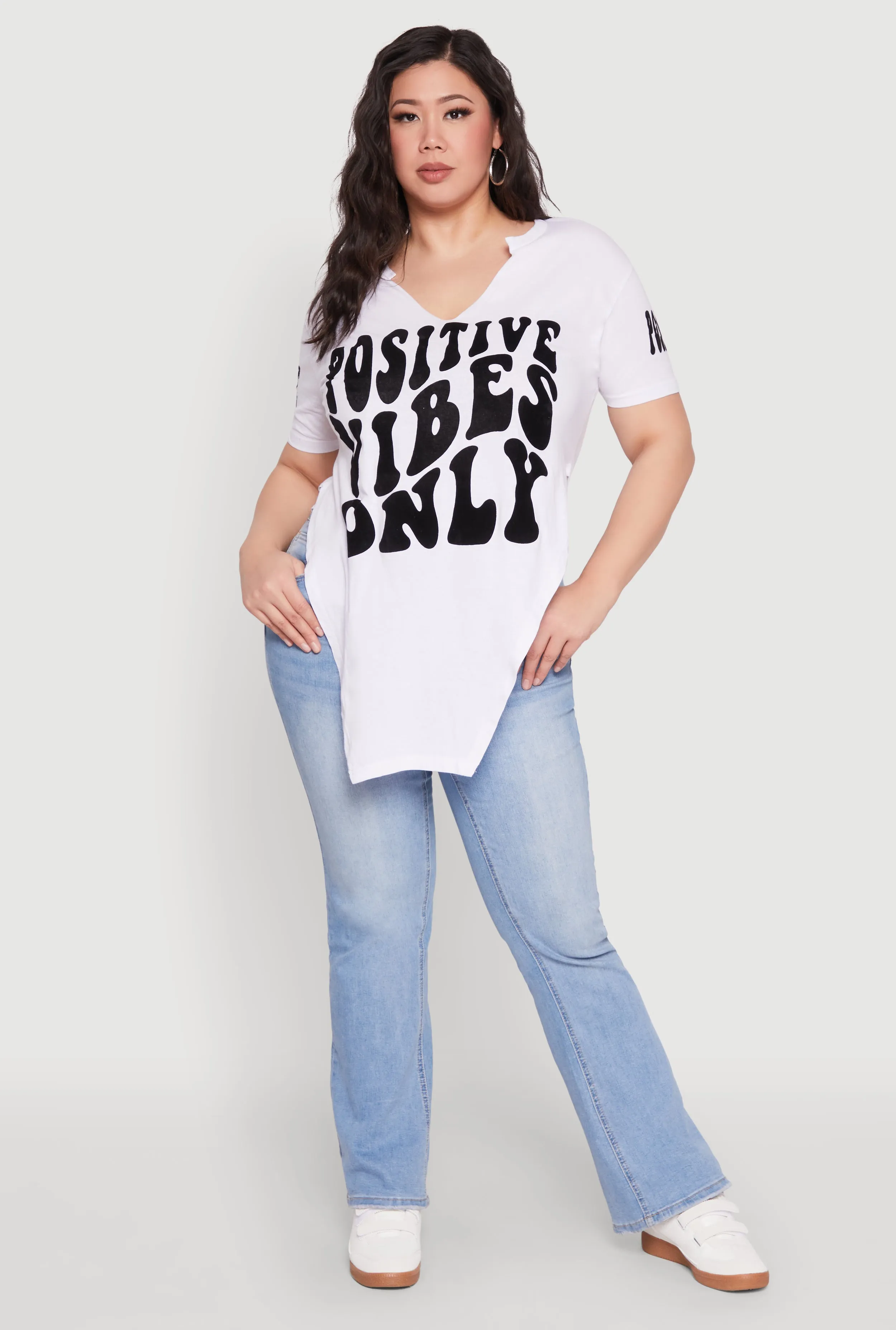 Plus Size Positive Vibes Only Graphic Print Tee sold by Rainbow