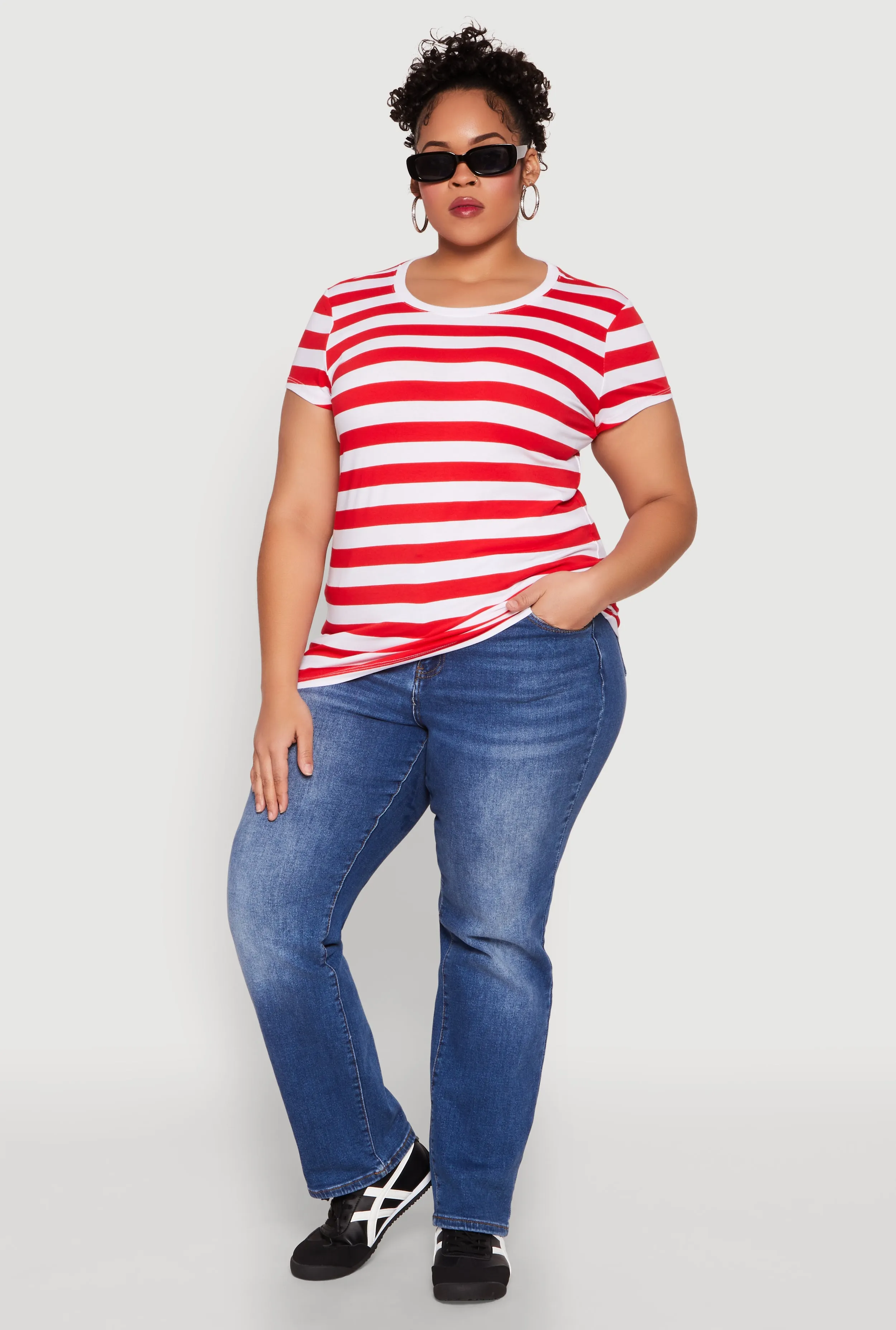 Plus Size Striped Crew Neck Tee sold by Rainbow
