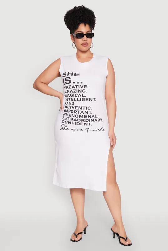 Plus Size She Is Graphic Print Dress sold by Rainbow