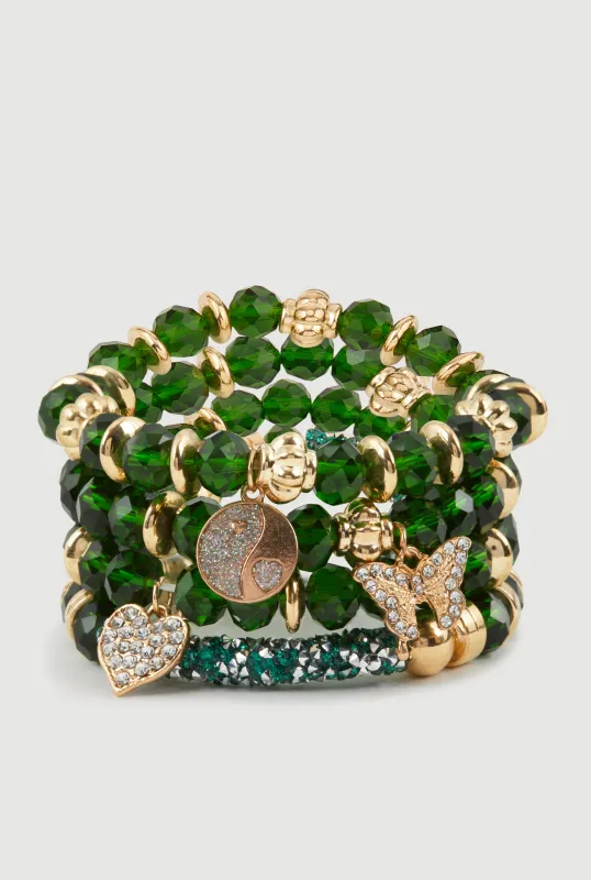 Rhinestone Charm Beaded Stretch Bracelets Set of 4 sold by Rainbow