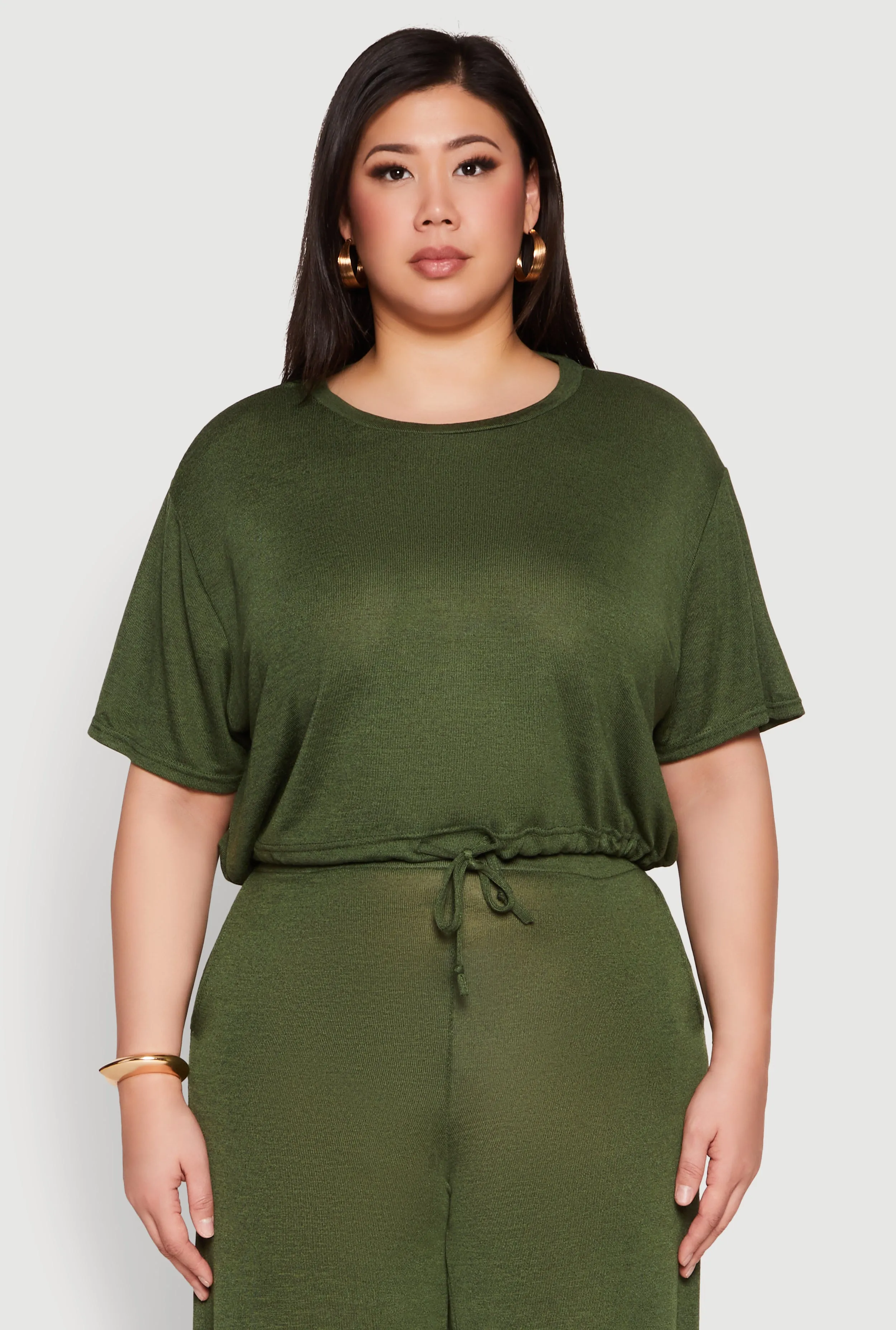 Plus Size Daisy Brushed Knit Drawstring Hem Tee sold by Rainbow