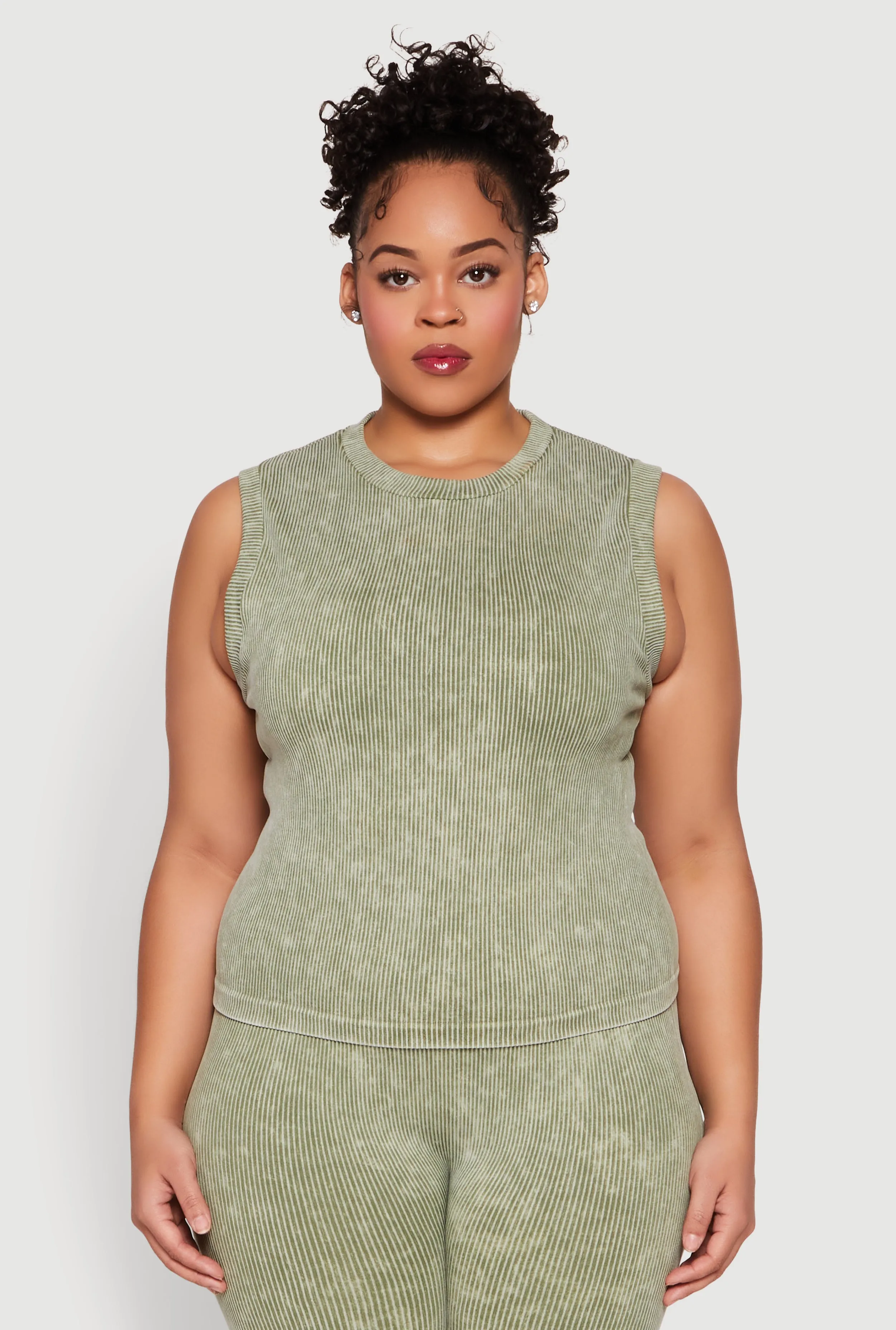 Plus Size Mineral Wash Ribbed Knit Tank Top sold by Rainbow