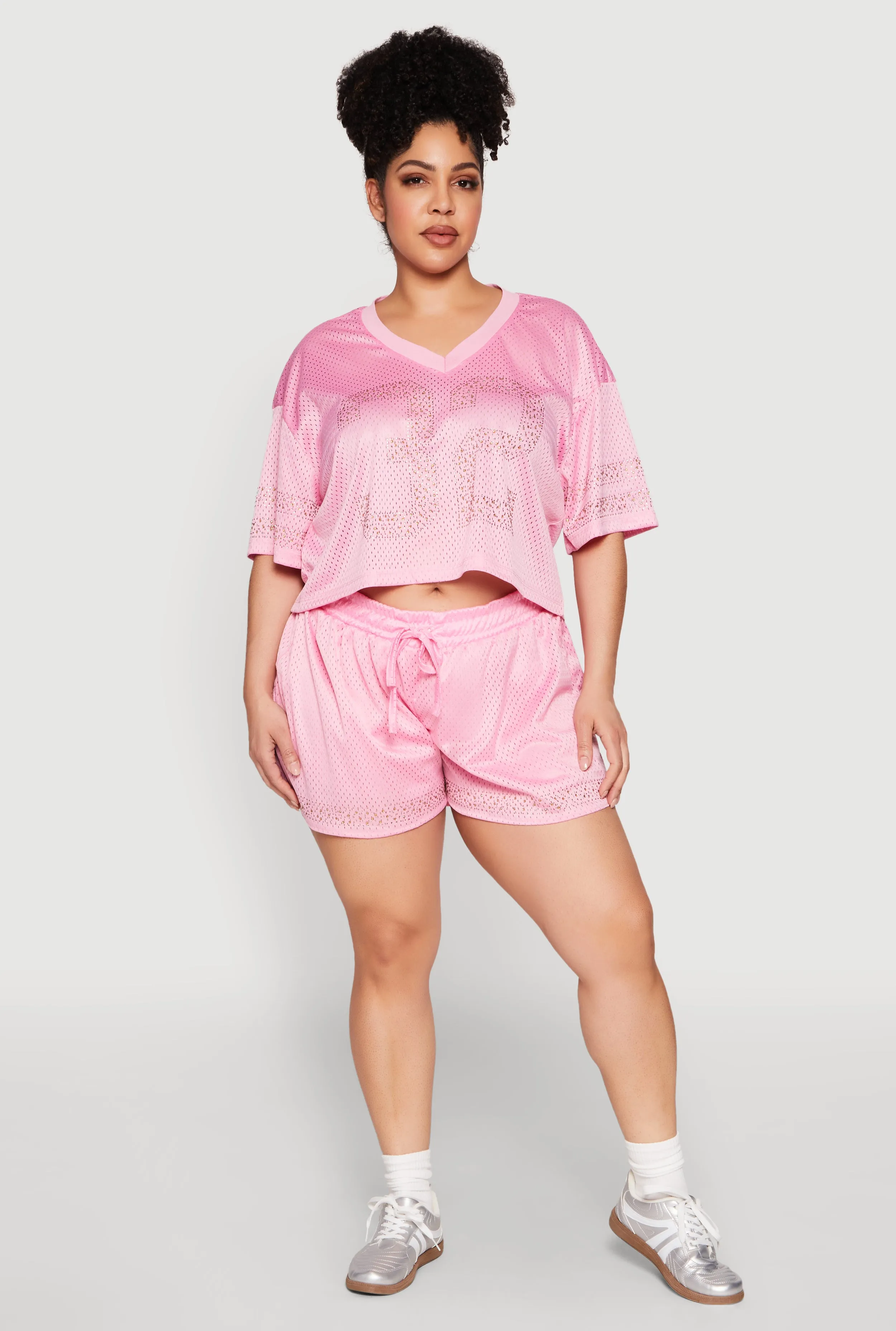 Plus Size Rhinestone Studded Jersey Mesh Shorts sold by Rainbow product image thumbnail 2