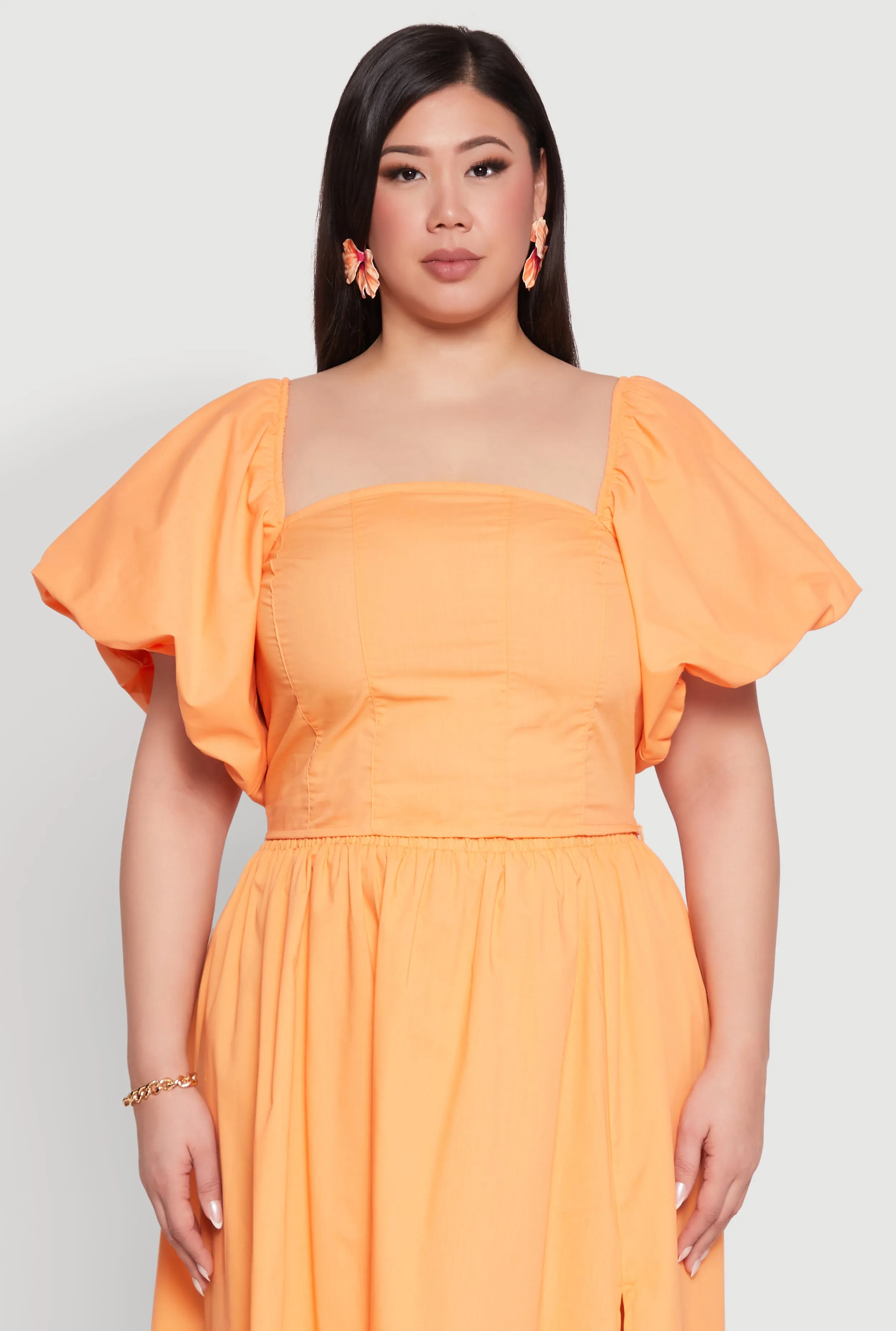 Plus Size Smocked Back Poplin Crop Top sold by Rainbow
