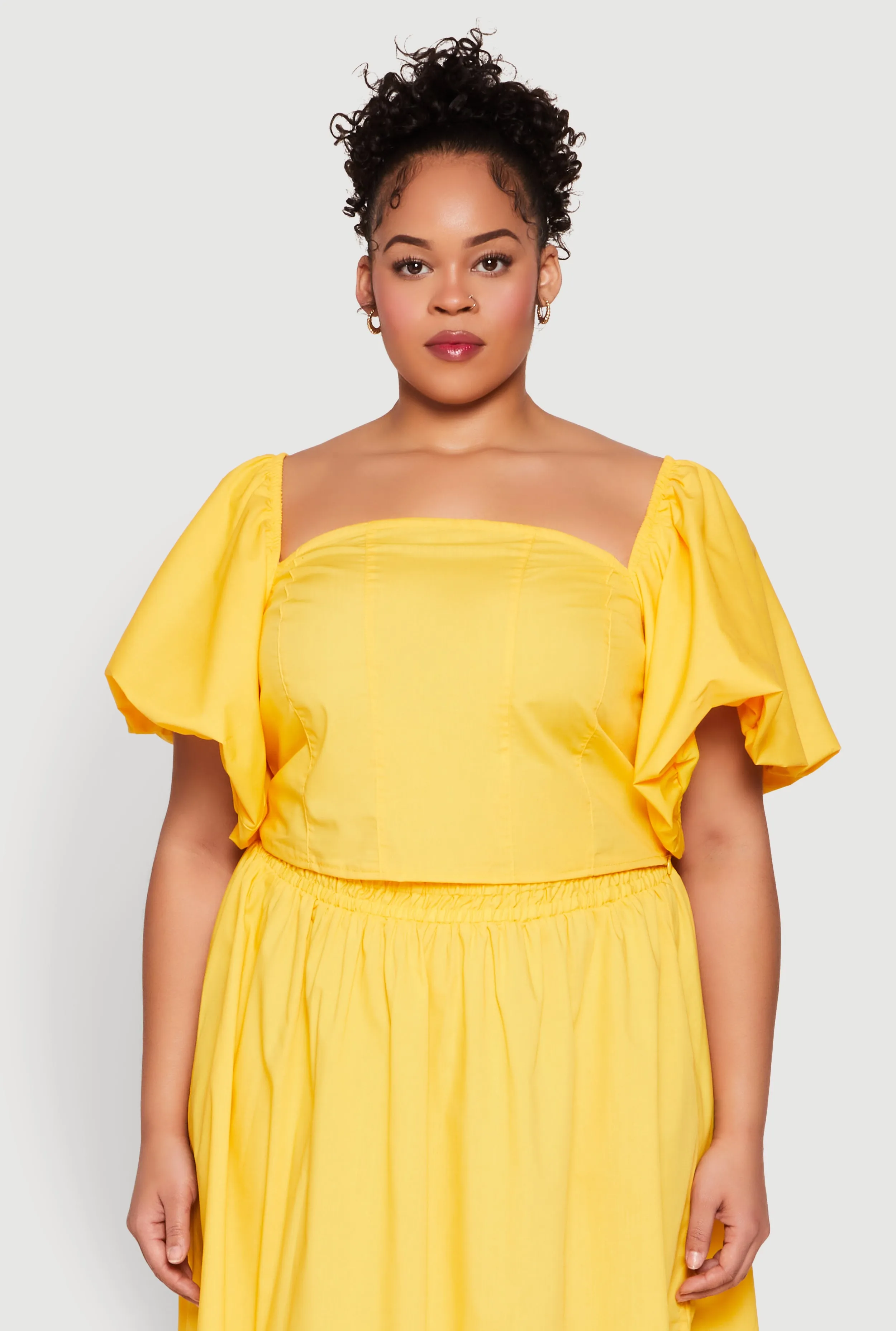 Plus Size Smocked Back Poplin Crop Top sold by Rainbow
