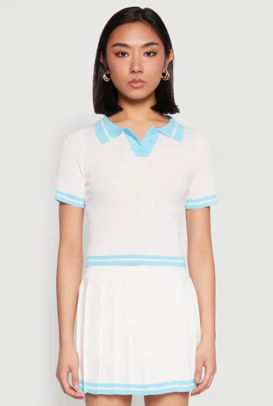 Daisy Varsity Stripe Cropped Polo Shirt sold by Rainbow