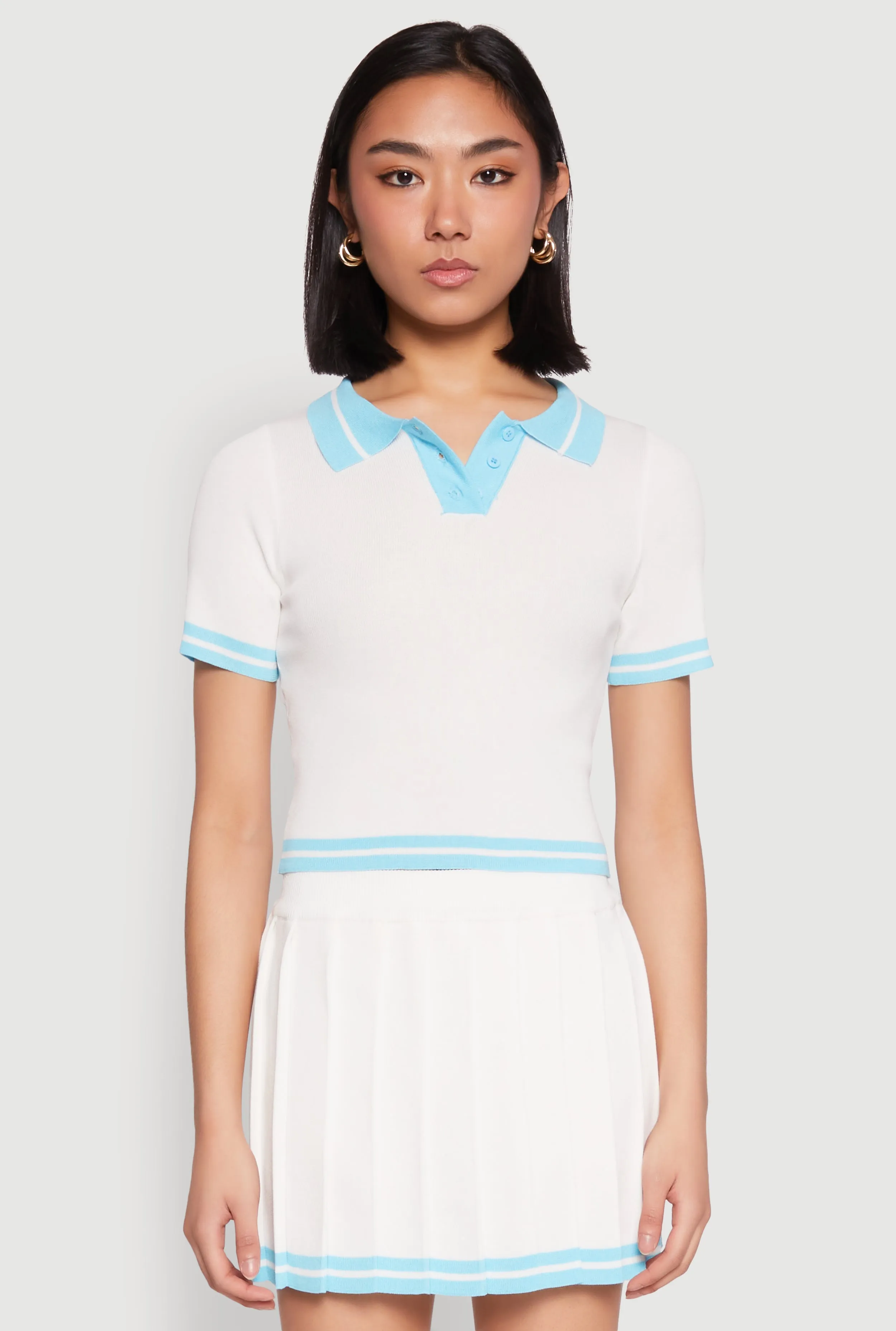 Daisy Varsity Stripe Cropped Polo Shirt sold by Rainbow