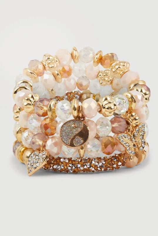 Rhinestone Charm Beaded Stretch Bracelets Set of 4 sold by Rainbow