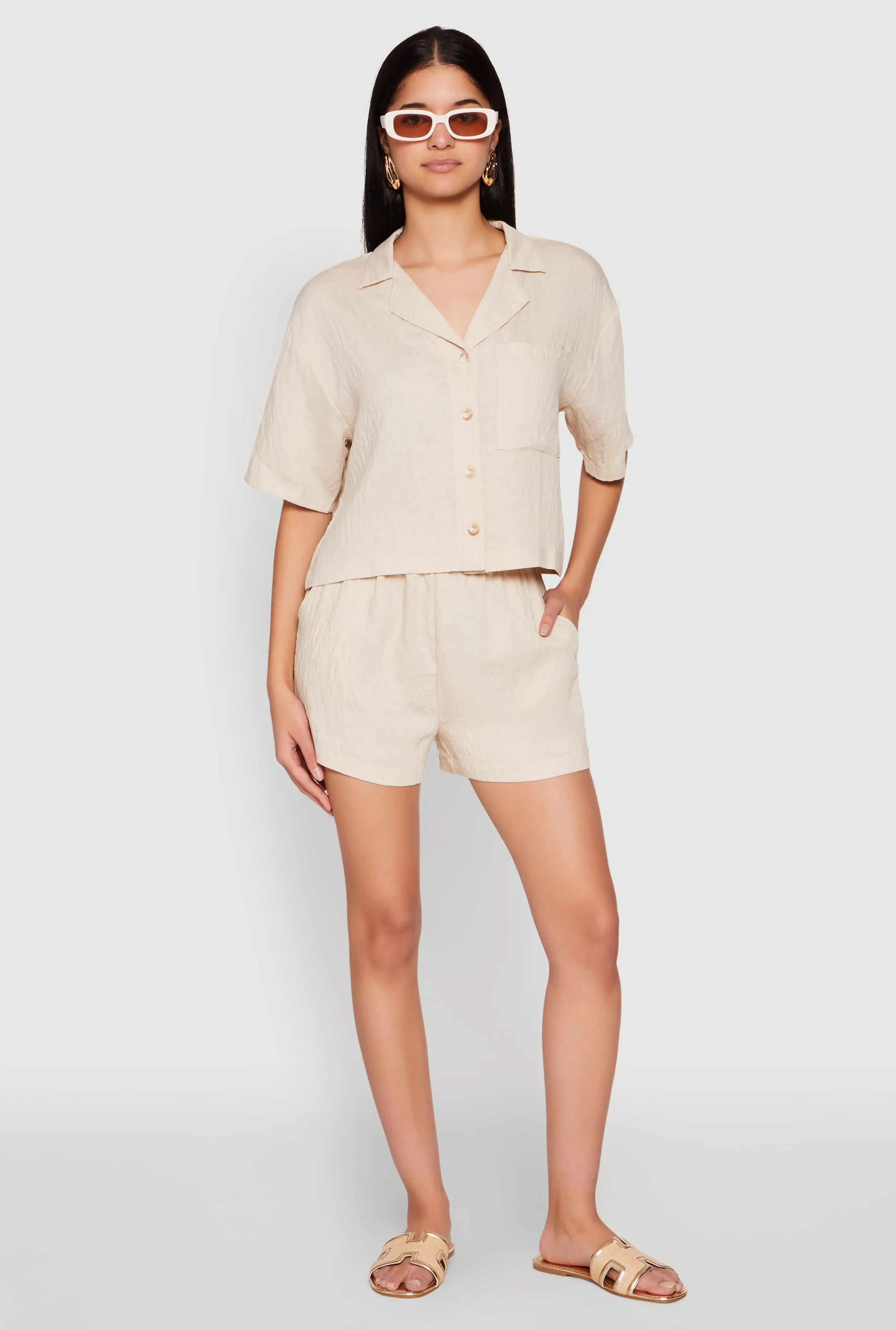 Linen High Waist Pocket Shorts sold by Rainbow product image thumbnail 2