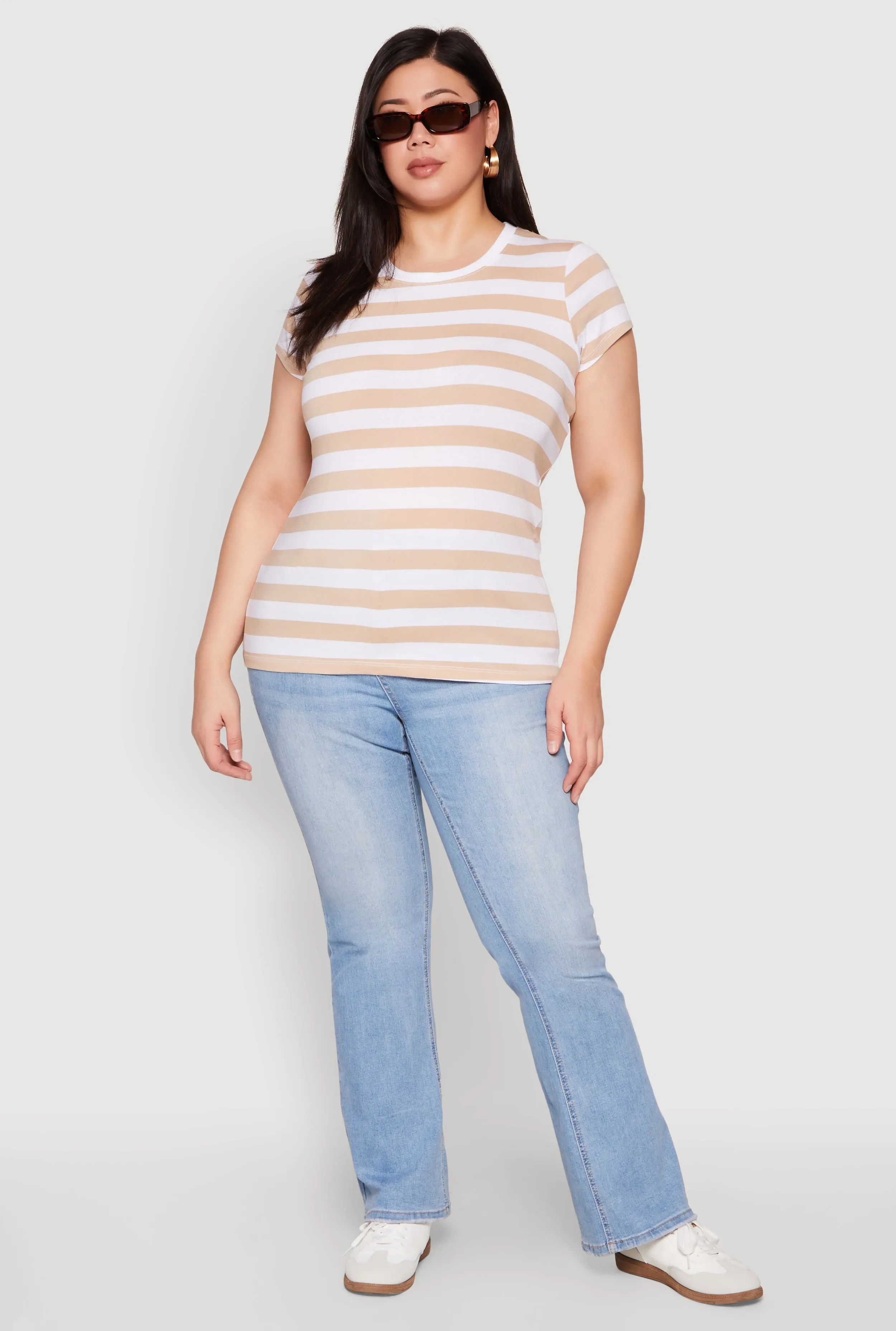 Plus Size Striped Crew Neck Tee sold by Rainbow