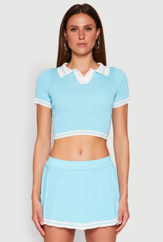 Daisy Varsity Stripe Cropped Polo Shirt sold by Rainbow
